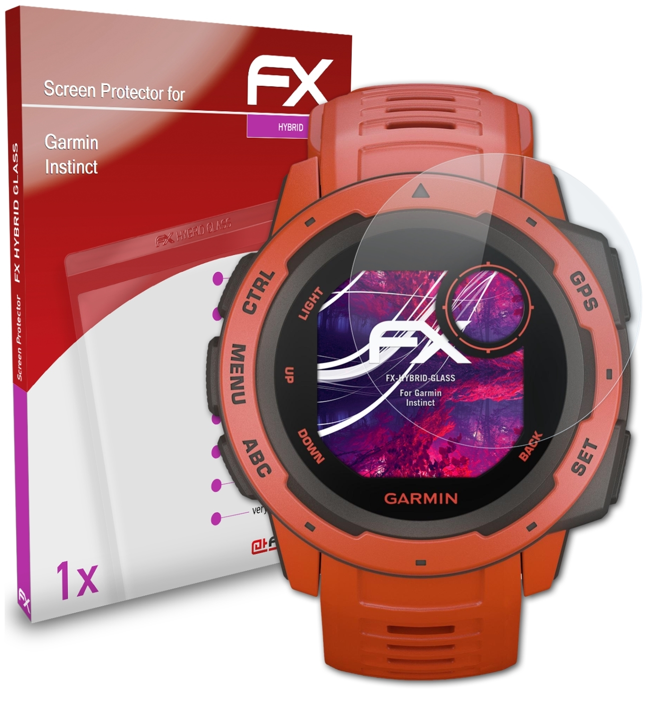 Instinct) FX-Hybrid-Glass Garmin ATFOLIX Schutzglas(für