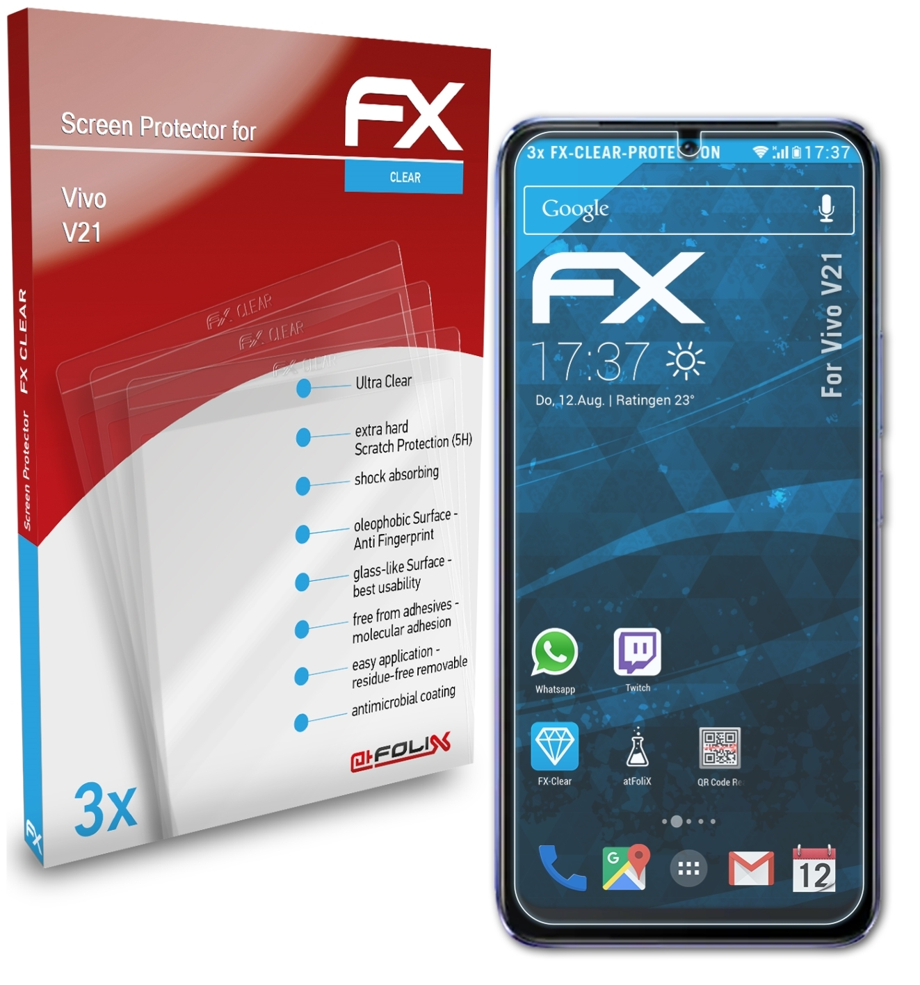 ATFOLIX 3x FX-Clear Displayschutz(für V21) Vivo