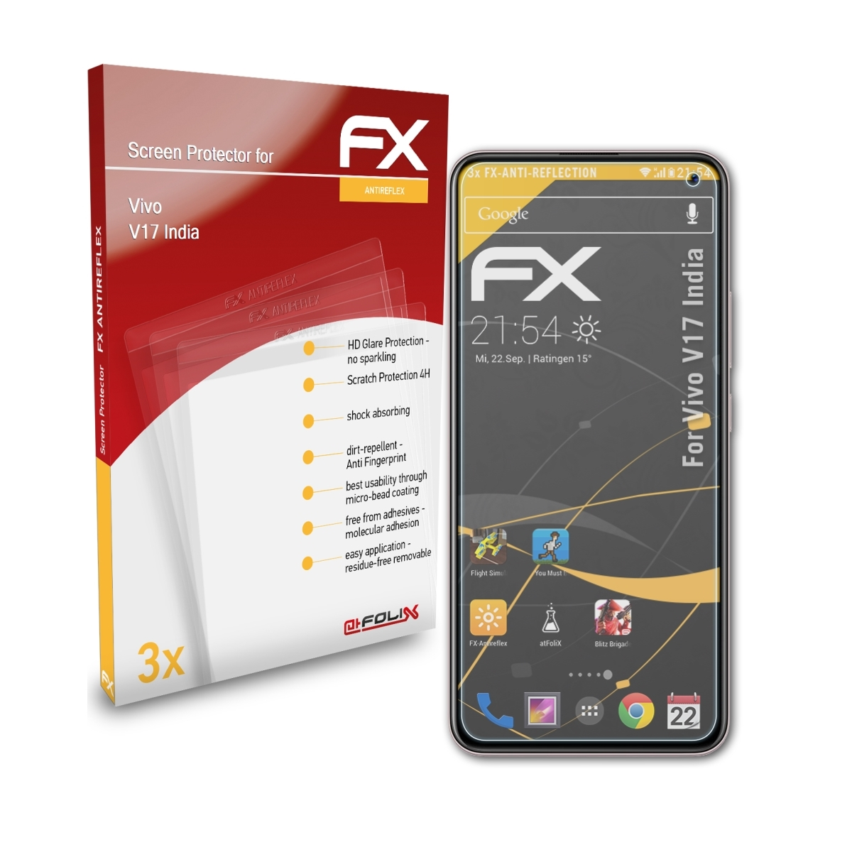 V17 (India)) FX-Antireflex ATFOLIX 3x Vivo Displayschutz(für