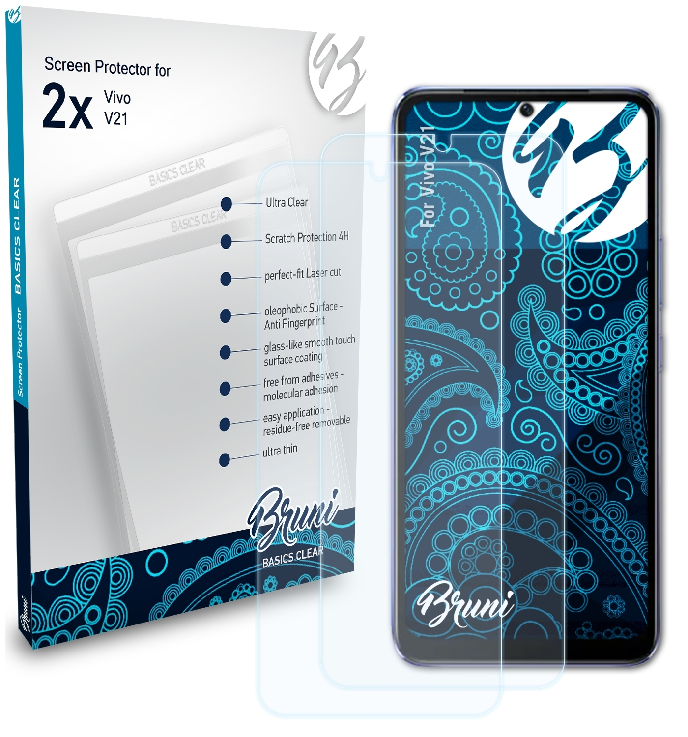 BRUNI 2x Vivo Basics-Clear V21) Schutzfolie(für