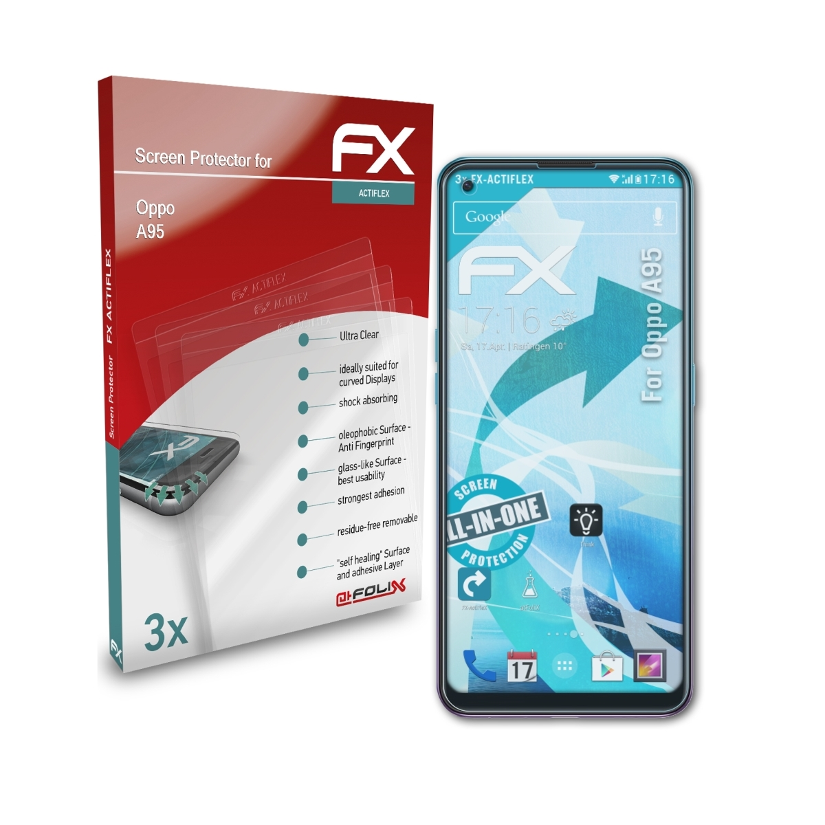 3x Displayschutz(für ATFOLIX A95) Oppo FX-ActiFleX