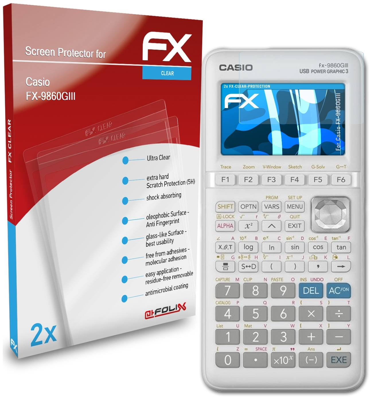 ATFOLIX 2x FX-Clear FX-9860GIII) Displayschutz(für Casio