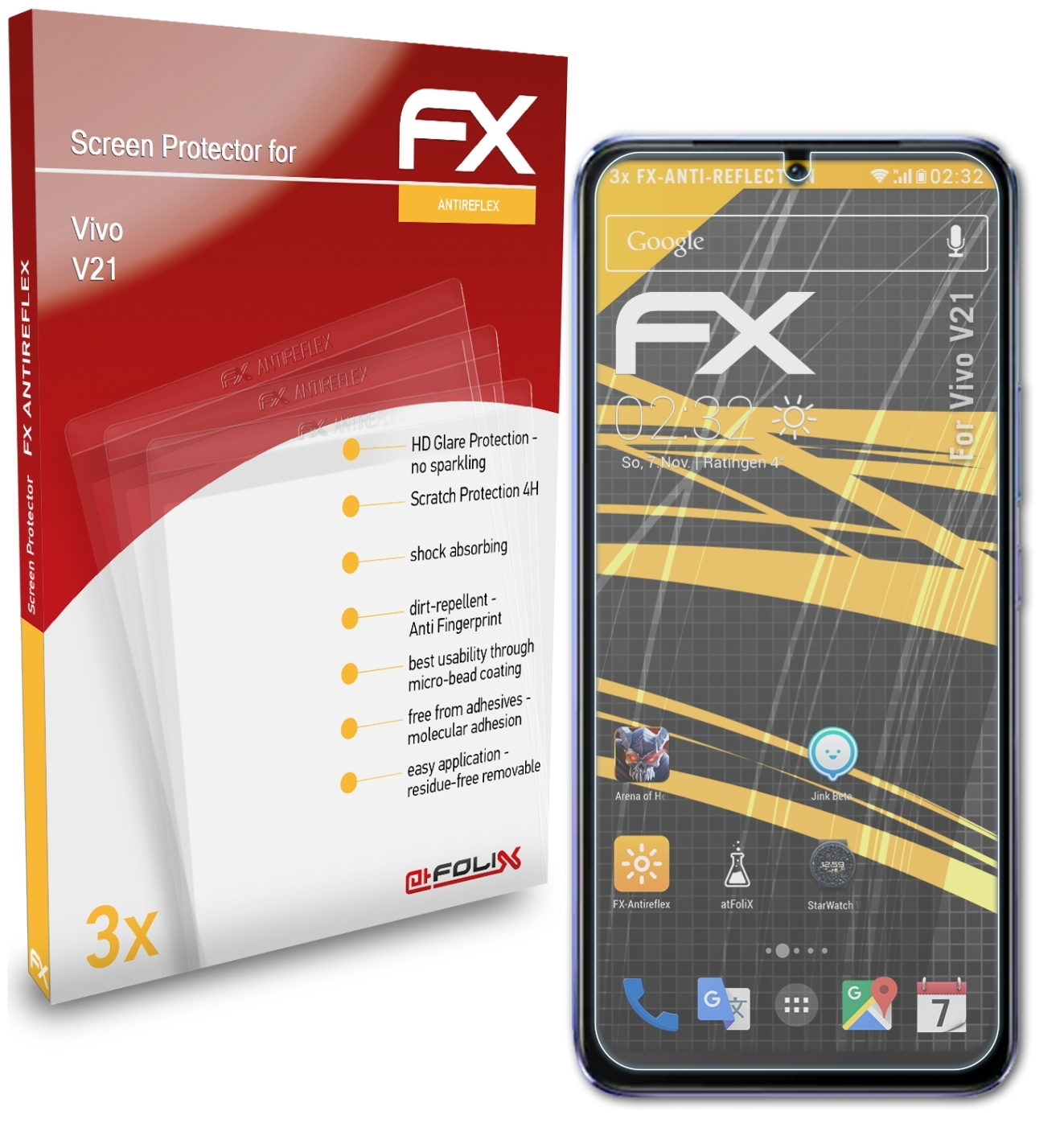 ATFOLIX 3x FX-Antireflex V21) Displayschutz(für Vivo
