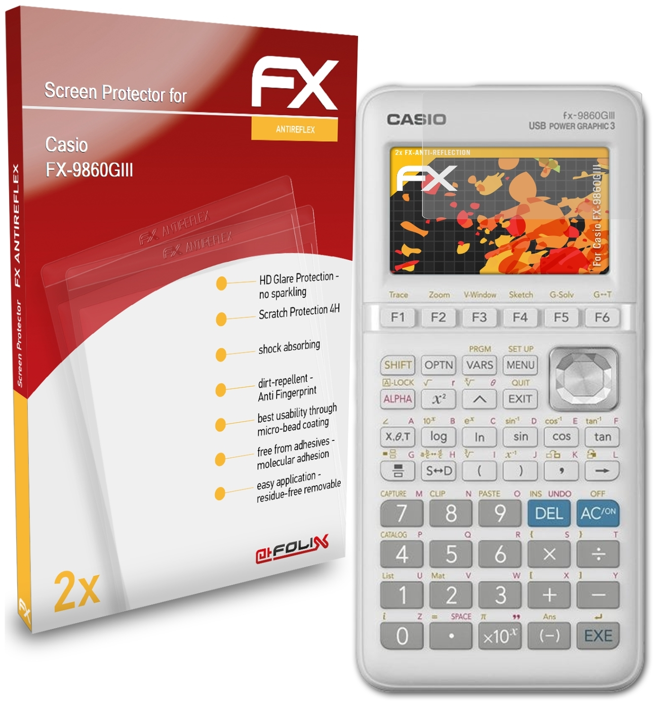 Casio 2x FX-Antireflex ATFOLIX FX-9860GIII) Displayschutz(für