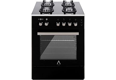 Cocina de gas  - Cocina de  Gas ALPHA Vulcano Elite-60 Cristal ALPHA, 60 l, Esmalte fácil de limpiar, 60 cm, Negro