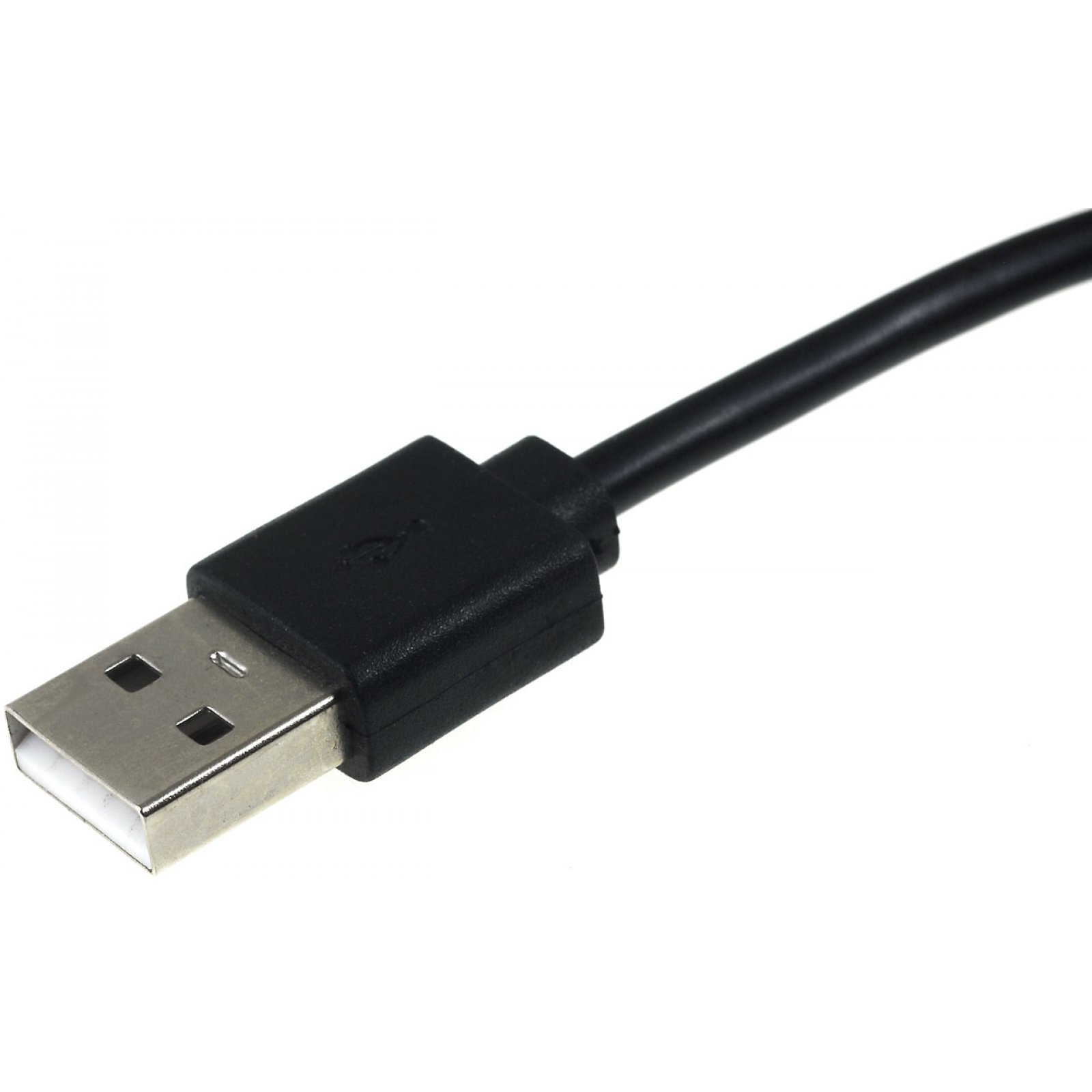 Un cable USB negro con un conector USB estándar en un extremo.
