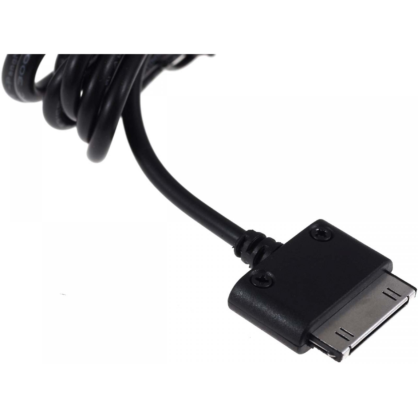 Cable negro con conector negro, para dispositivos electrónicos. El conector tiene forma rectangular plana.