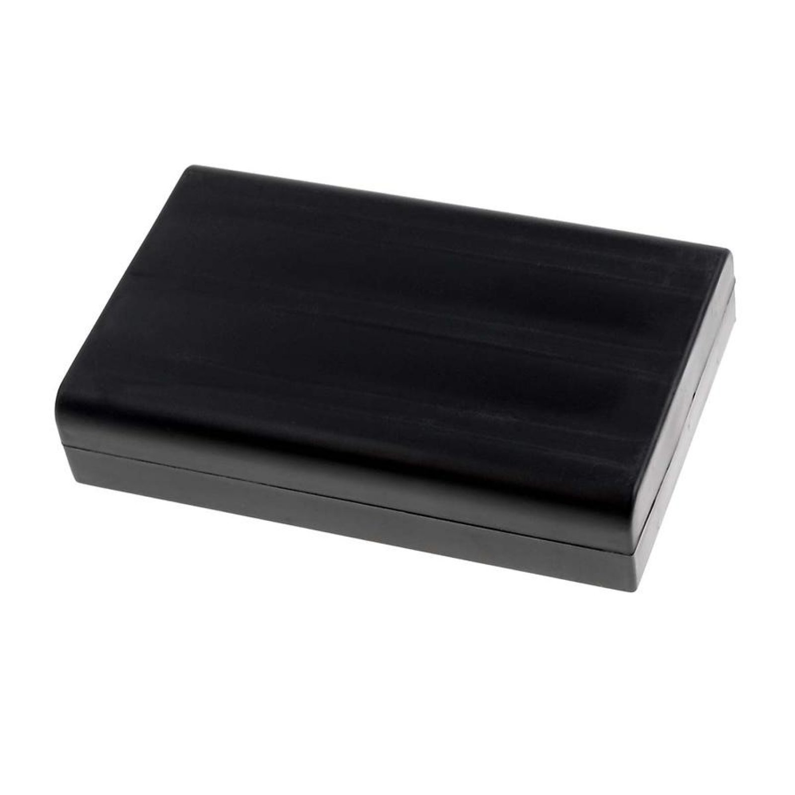 Caja rectangular negra. Diseño sólido y simple con superficie lisa.