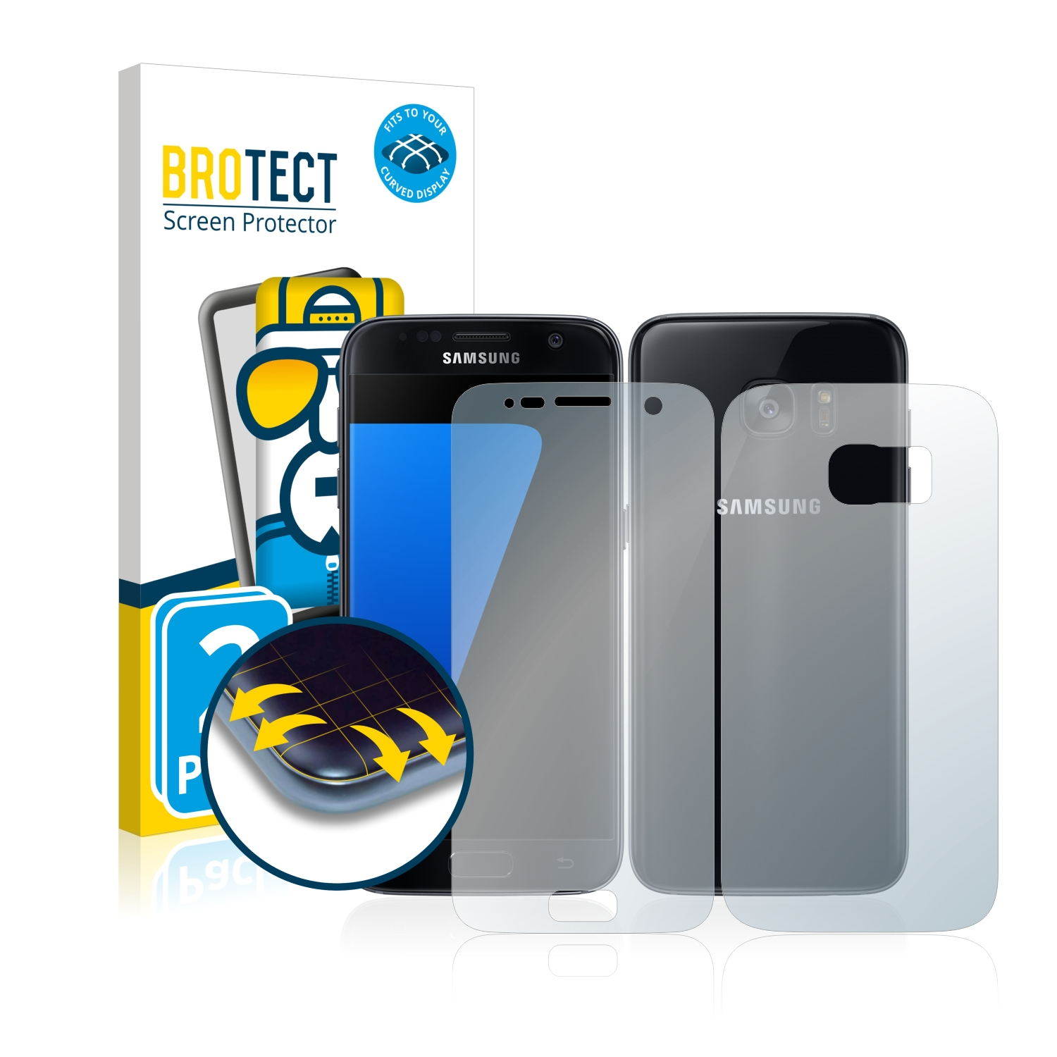 S7) 2x 3D Full-Cover Flex Samsung Curved BROTECT Galaxy Schutzfolie(für