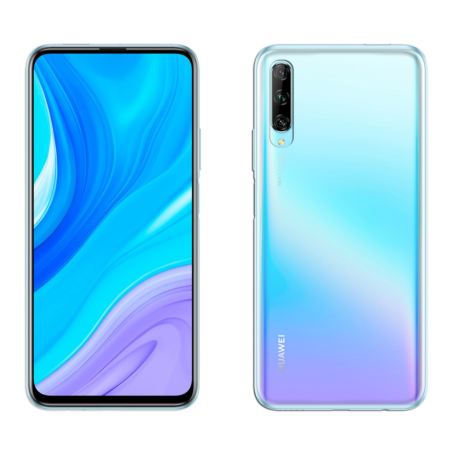 Ein Smartphone mit blauem Farbverlauf auf der Rückseite und Frontbildschirm.