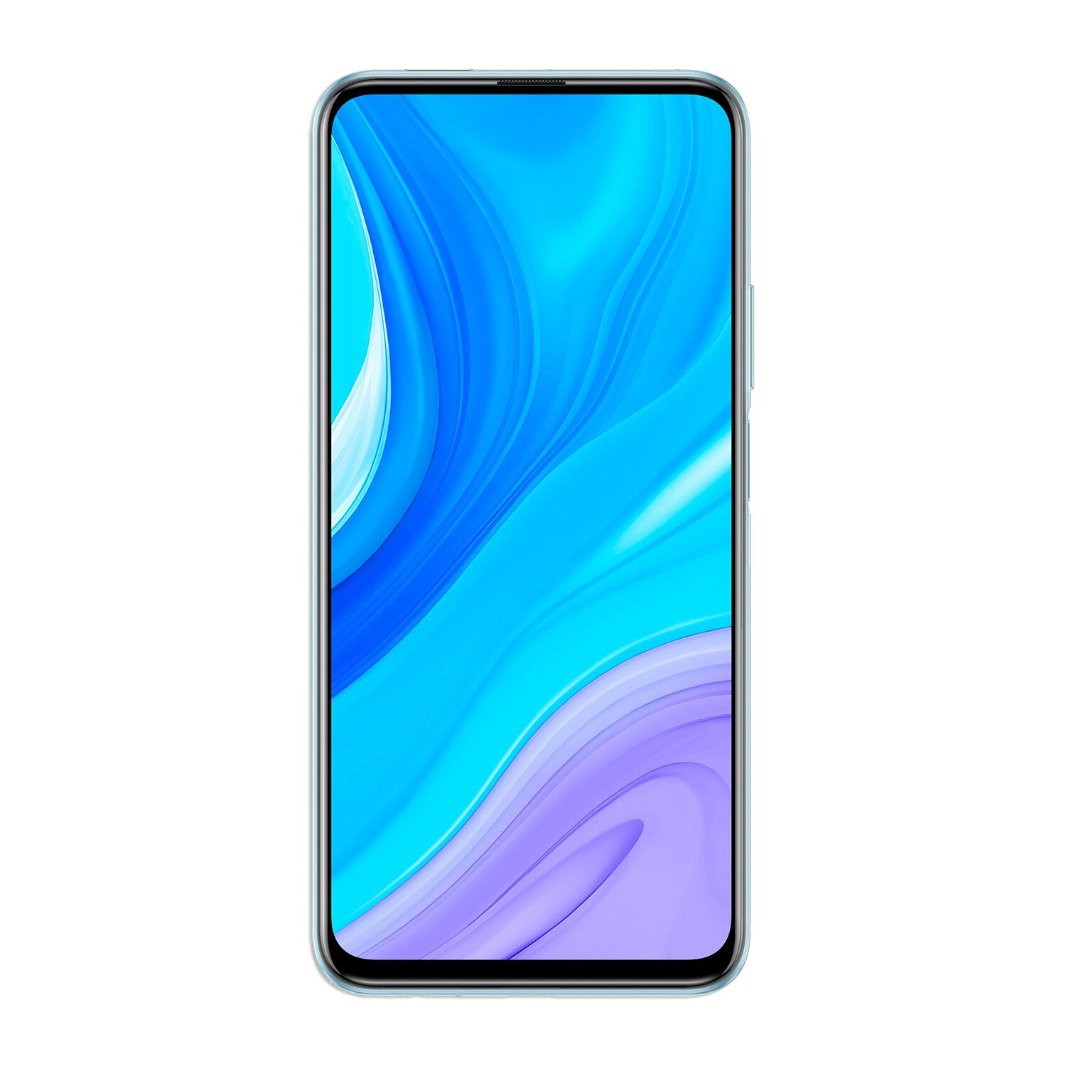 Ein Smartphone zeigt ein blaues und violettes abstraktes Bild auf seinem Bildschirm.