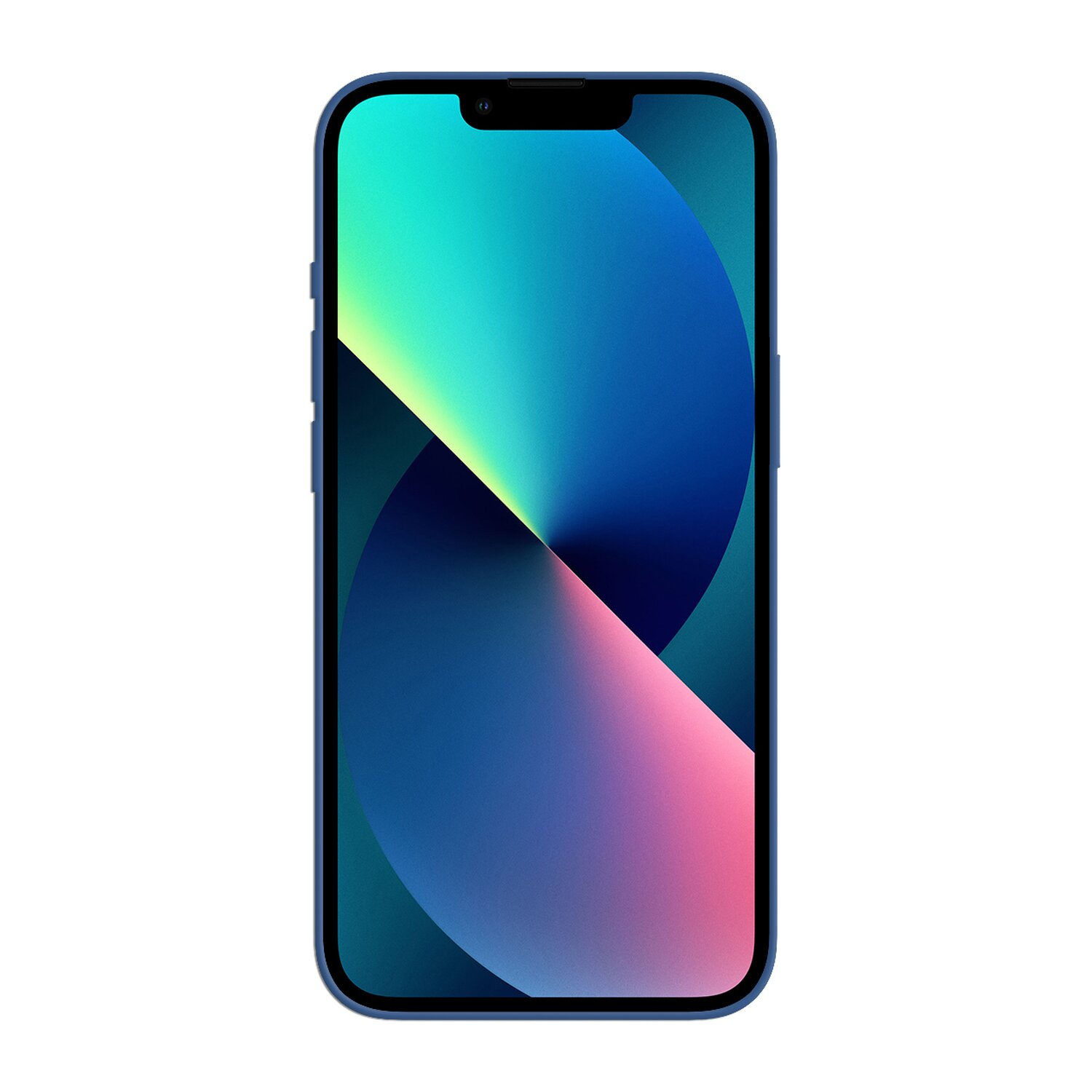 Blaues iPhone 13 mit Gradienten-Bildschirmanzeige. Ein blauer Rahmen umgibt den Bildschirm. Schwarze Kamerakerbe.