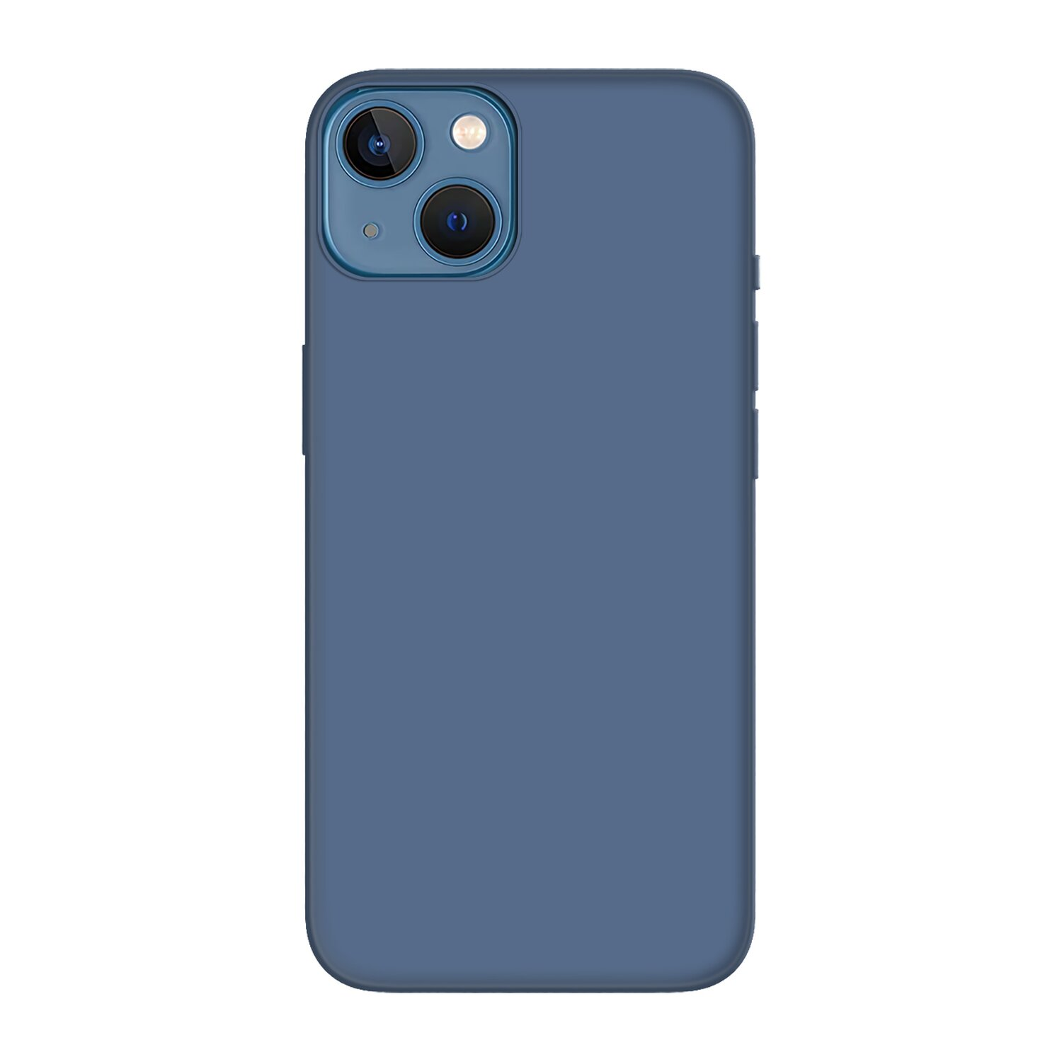 Blaue Handyhülle mit Dual-Kamera-Setup auf weißem Hintergrund.