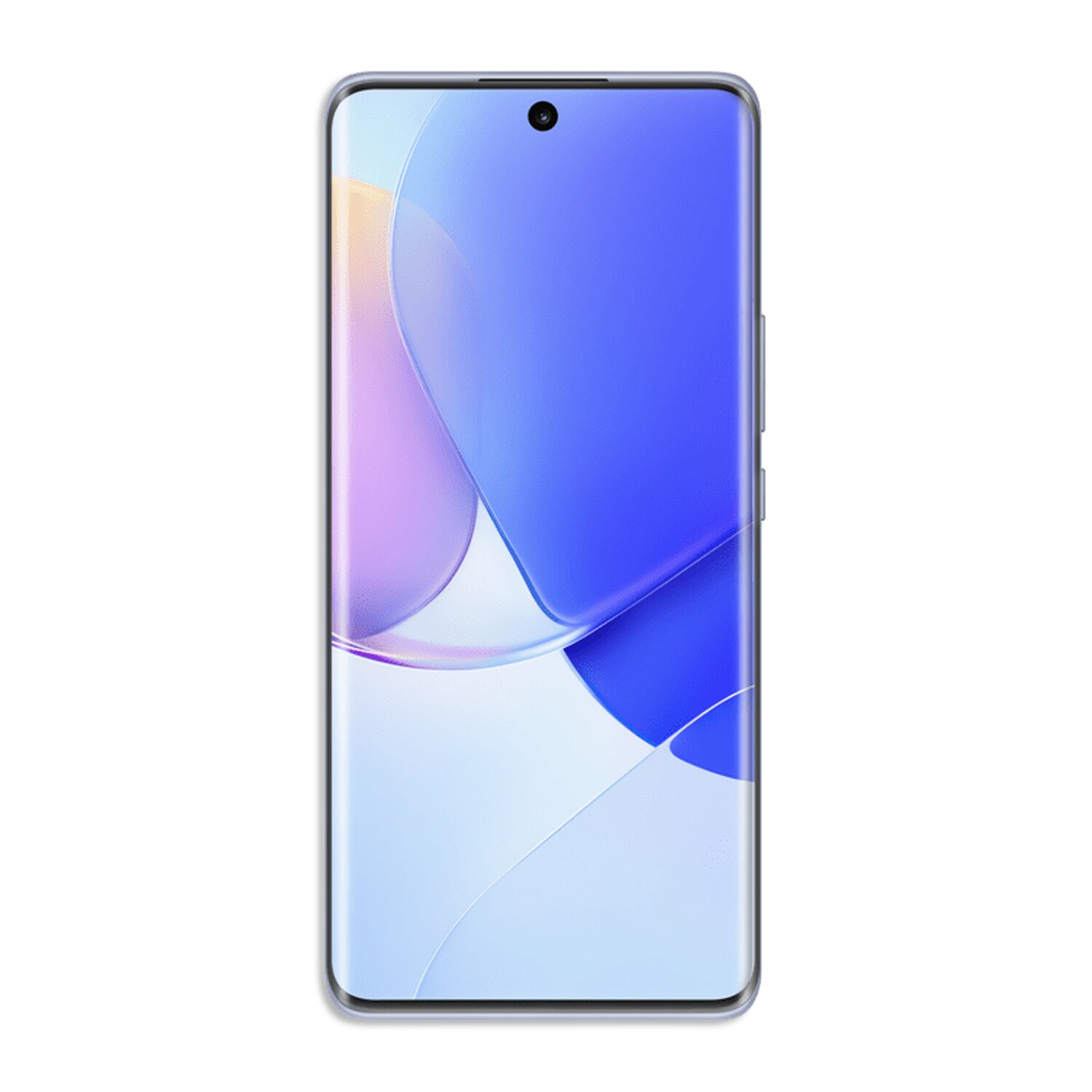 Ein hohes Smartphone mit blau-lila Farbverlauf-Bildschirm, das ein geschwungenes Design zeigt.