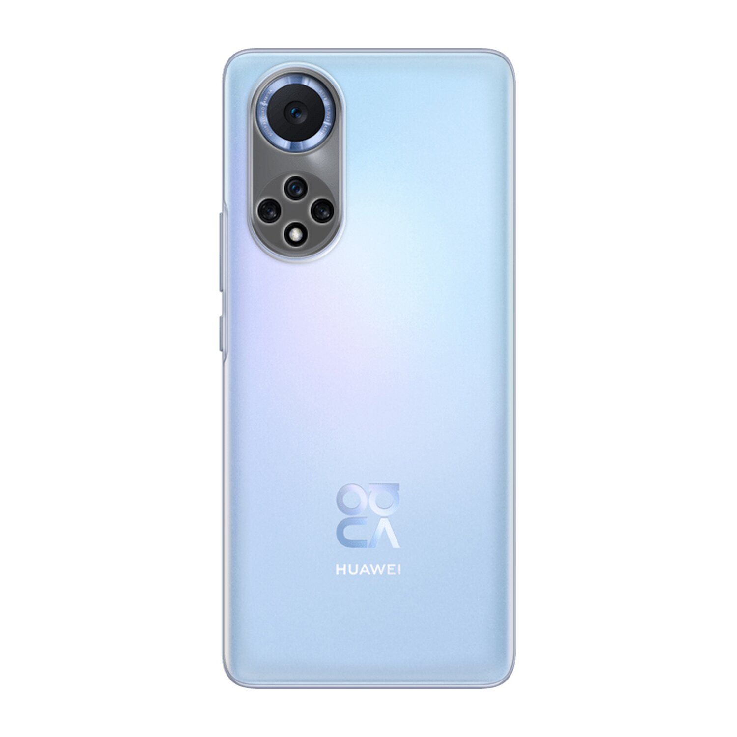 Rückseite eines hellblauen Smartphones mit Kameramodul und Huawei-Logo unten.