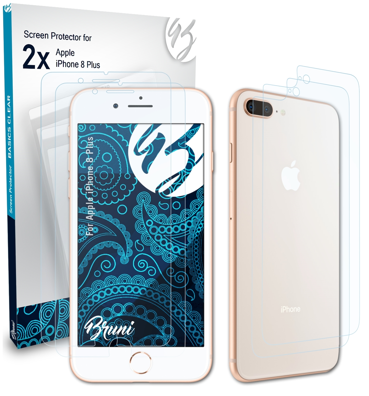 BRUNI 2x Basics-Clear Schutzfolie(für 8 Apple Plus) iPhone