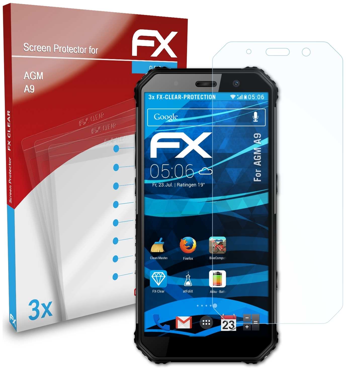 3x Displayschutz(für ATFOLIX A9) FX-Clear AGM