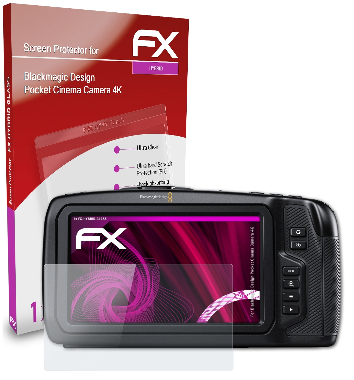 ATFOLIX FX-Hybrid-Glass Blackmagic Cinema Pocket Schutzglas(für Camera 4K) Design