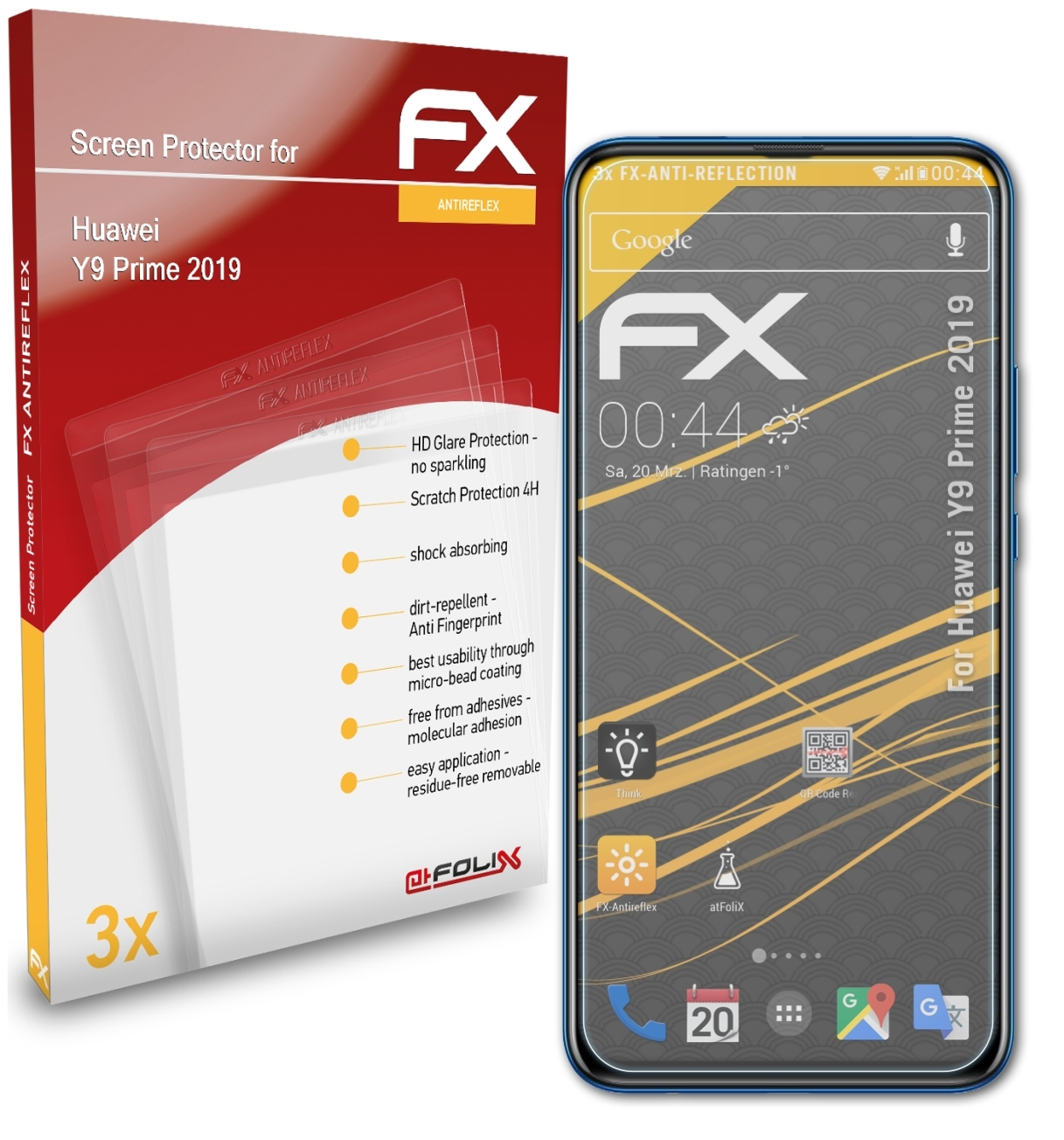 3x ATFOLIX Displayschutz(für FX-Antireflex Huawei 2019) Prime Y9