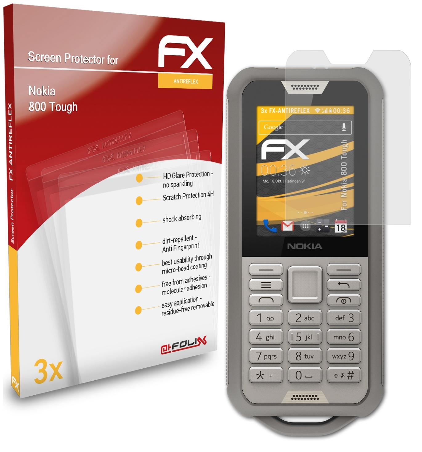 ATFOLIX 3x FX-Antireflex Displayschutz(für 800 Tough) Nokia