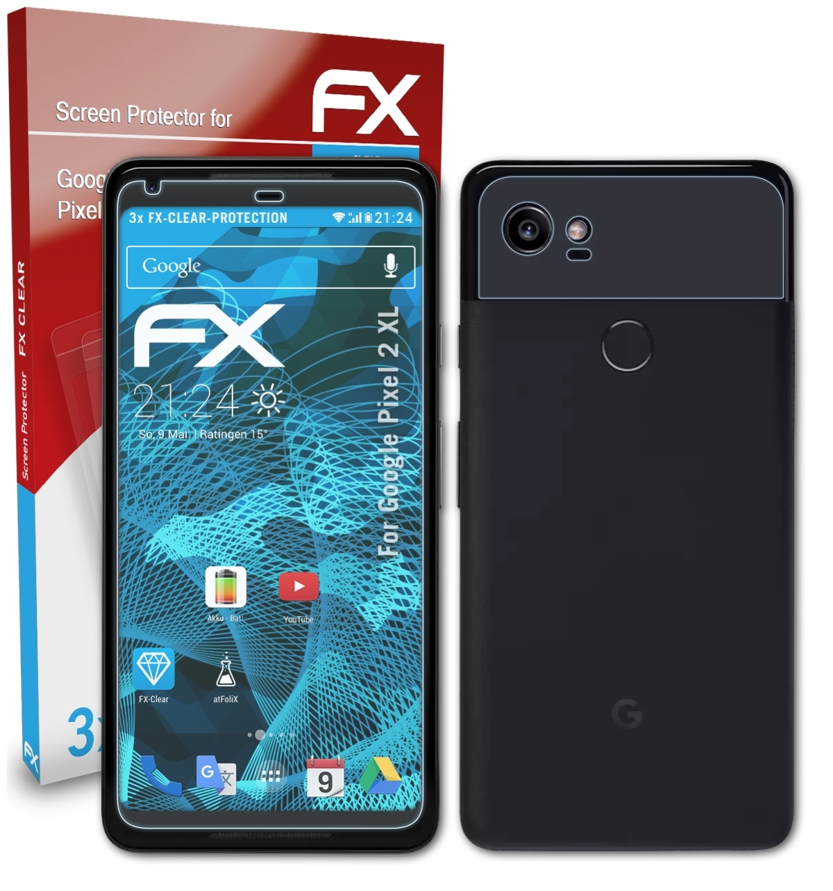 3x XL) Google Displayschutz(für Pixel ATFOLIX 2 FX-Clear