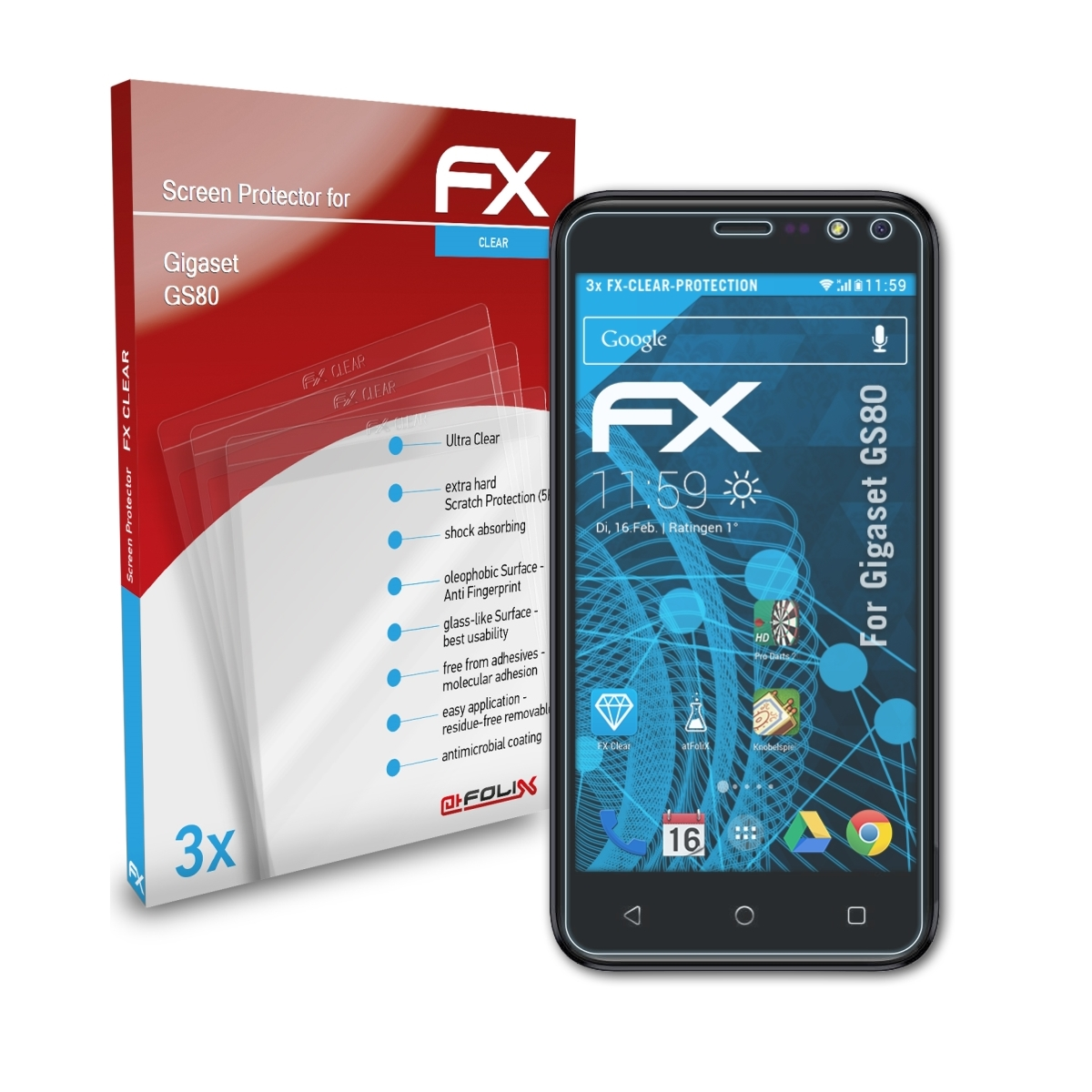 ATFOLIX 3x FX-Clear Displayschutz(für Gigaset GS80)