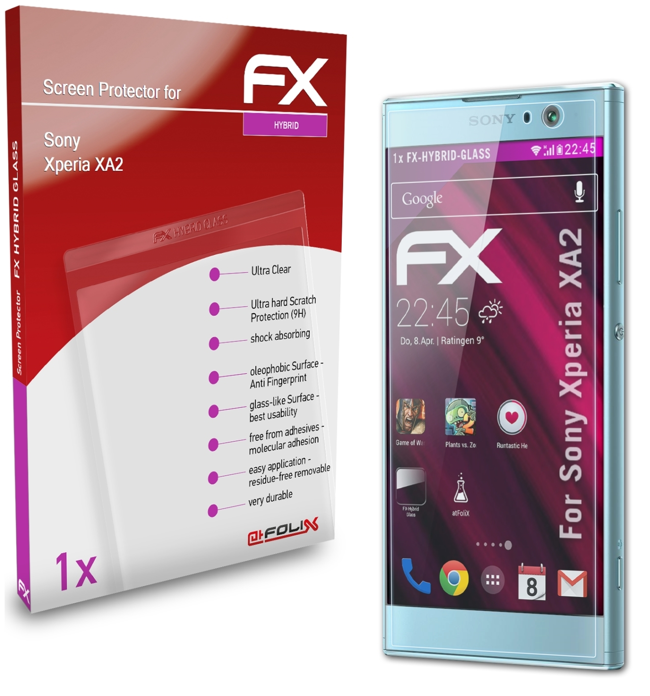 ATFOLIX FX-Hybrid-Glass Schutzglas(für XA2) Xperia Sony