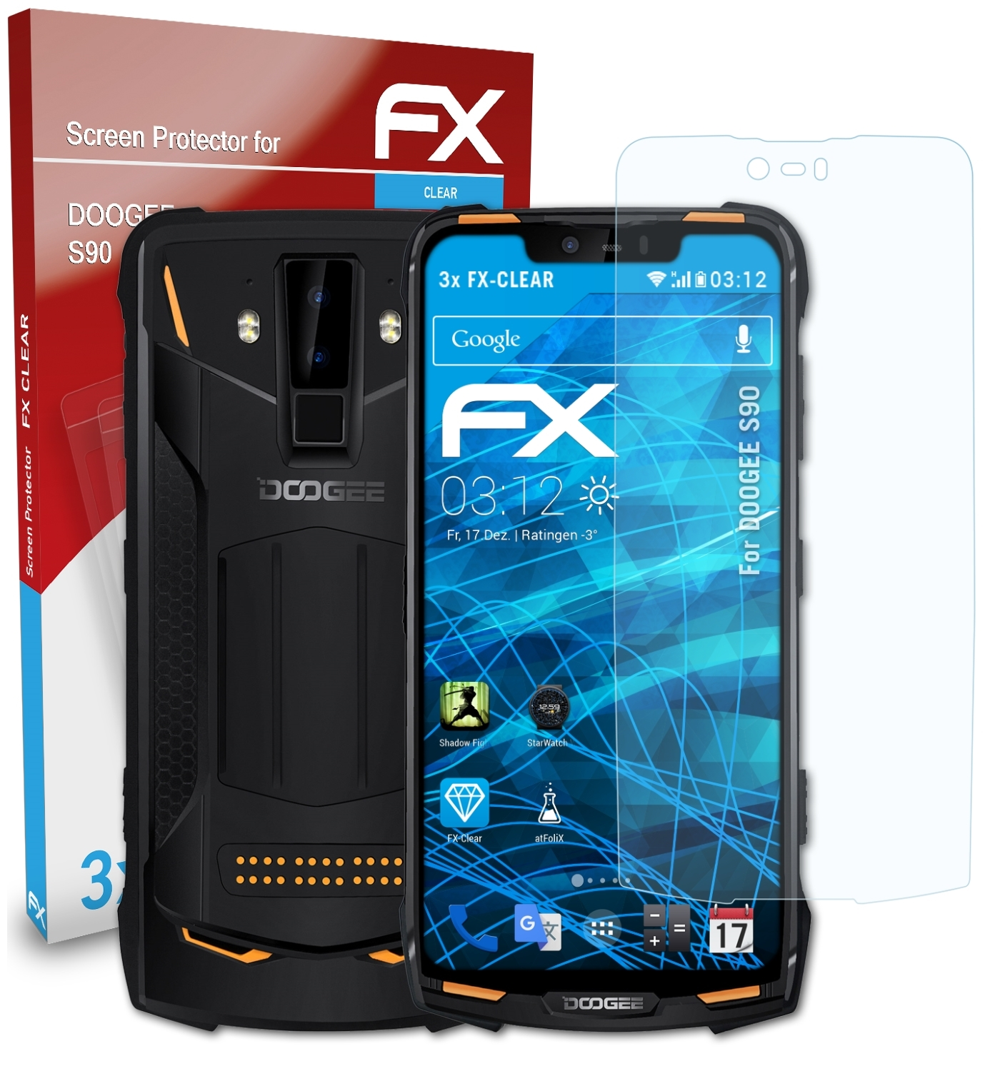 ATFOLIX 3x FX-Clear Displayschutz(für Doogee S90)