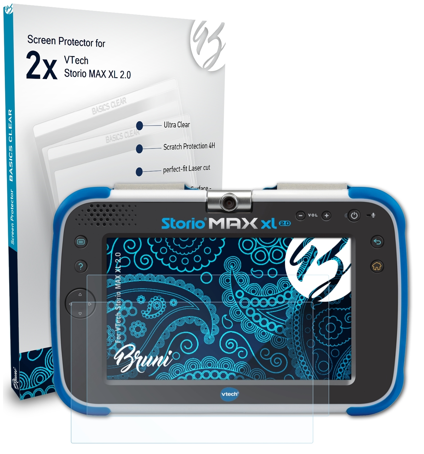 BRUNI 2x Basics-Clear Schutzfolie(für VTech MAX 2.0) Storio XL