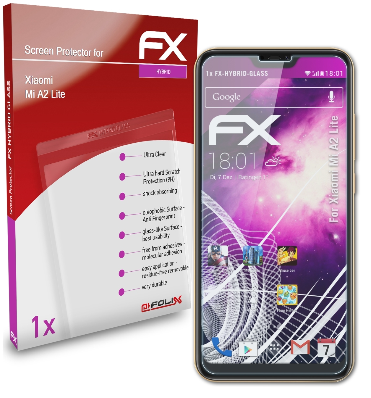 ATFOLIX FX-Hybrid-Glass Schutzglas(für Xiaomi Mi Lite) A2