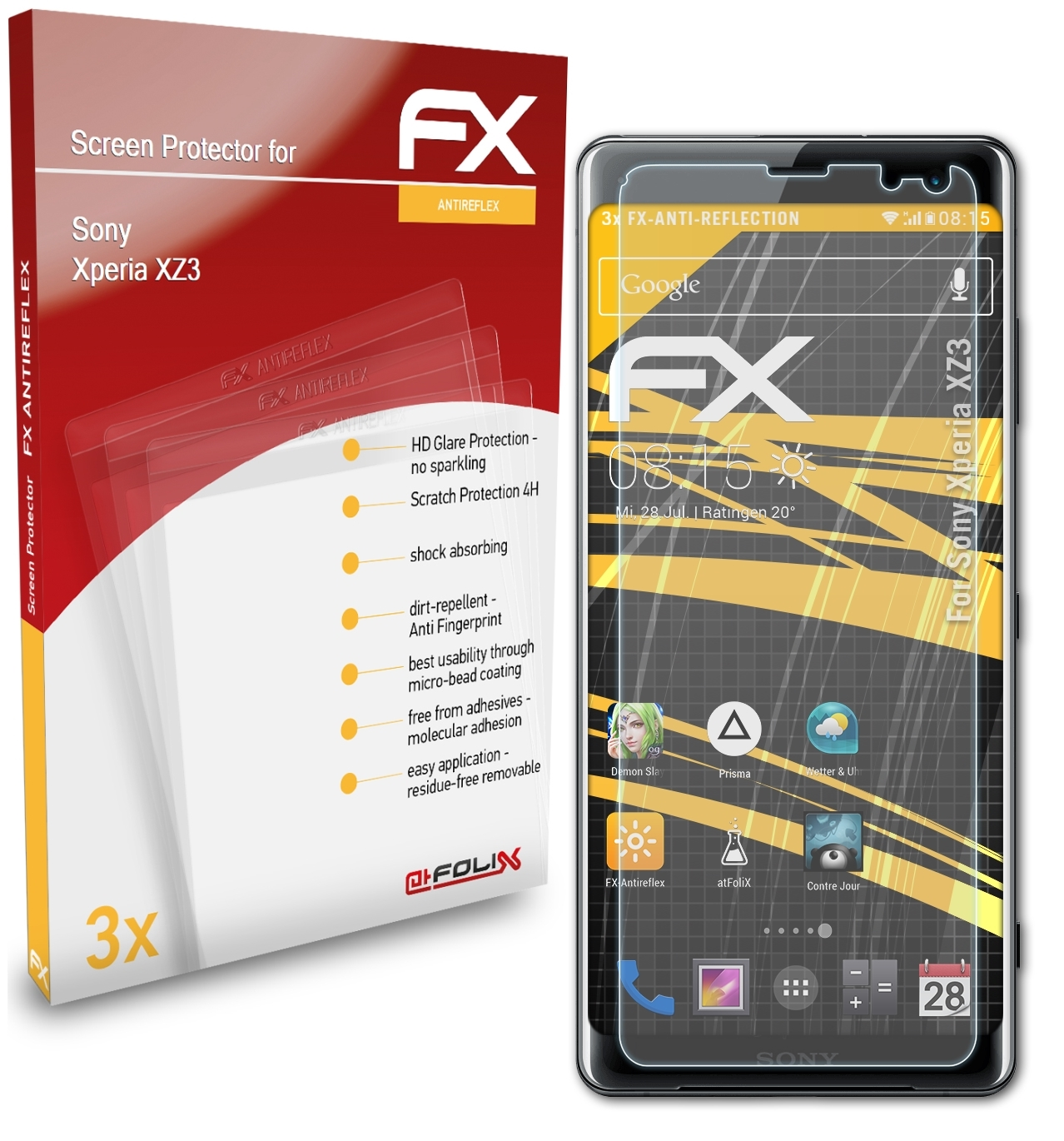 ATFOLIX 3x Sony Displayschutz(für FX-Antireflex Xperia XZ3)