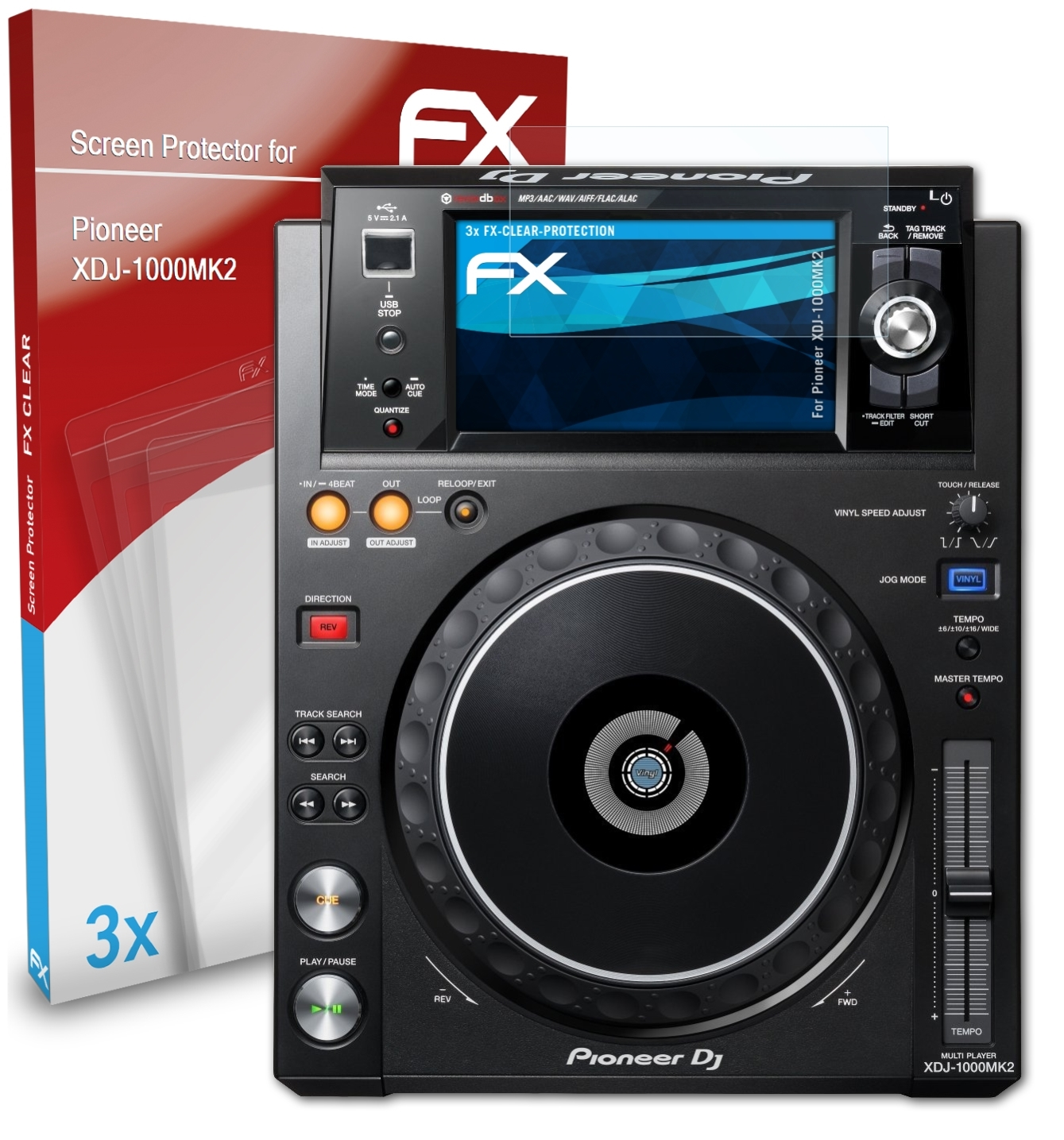 ATFOLIX 3x FX-Clear Pioneer XDJ-1000MK2) Displayschutz(für