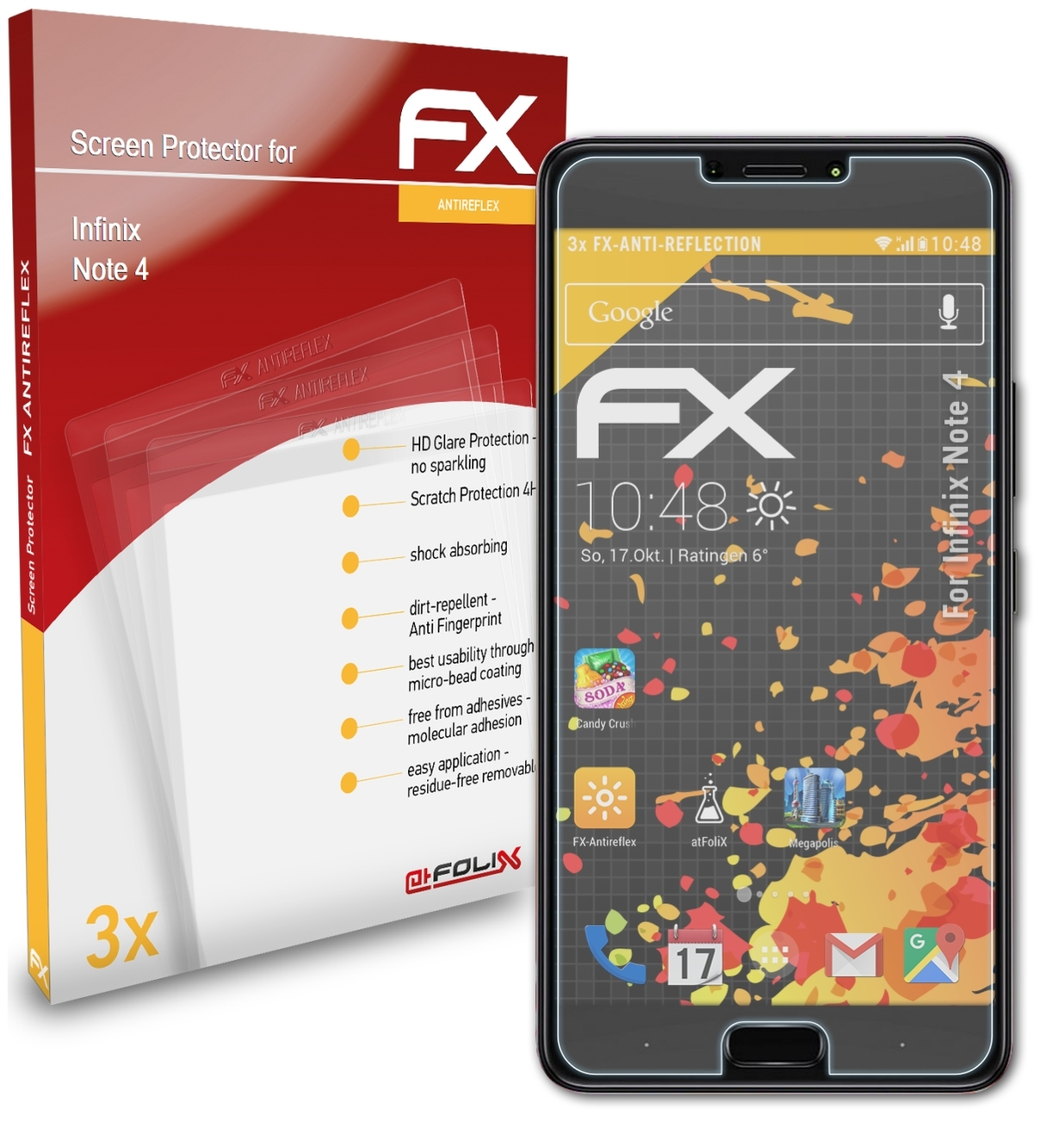 4) FX-Antireflex Infinix ATFOLIX Note Displayschutz(für 3x