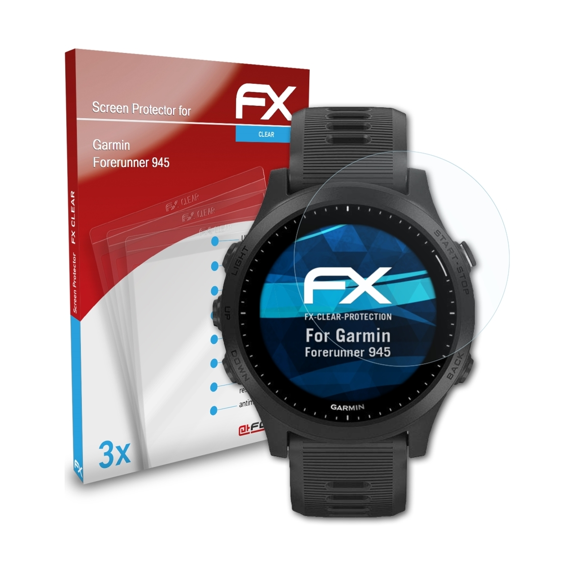 Forerunner 945) FX-Clear Displayschutz(für Garmin 3x ATFOLIX
