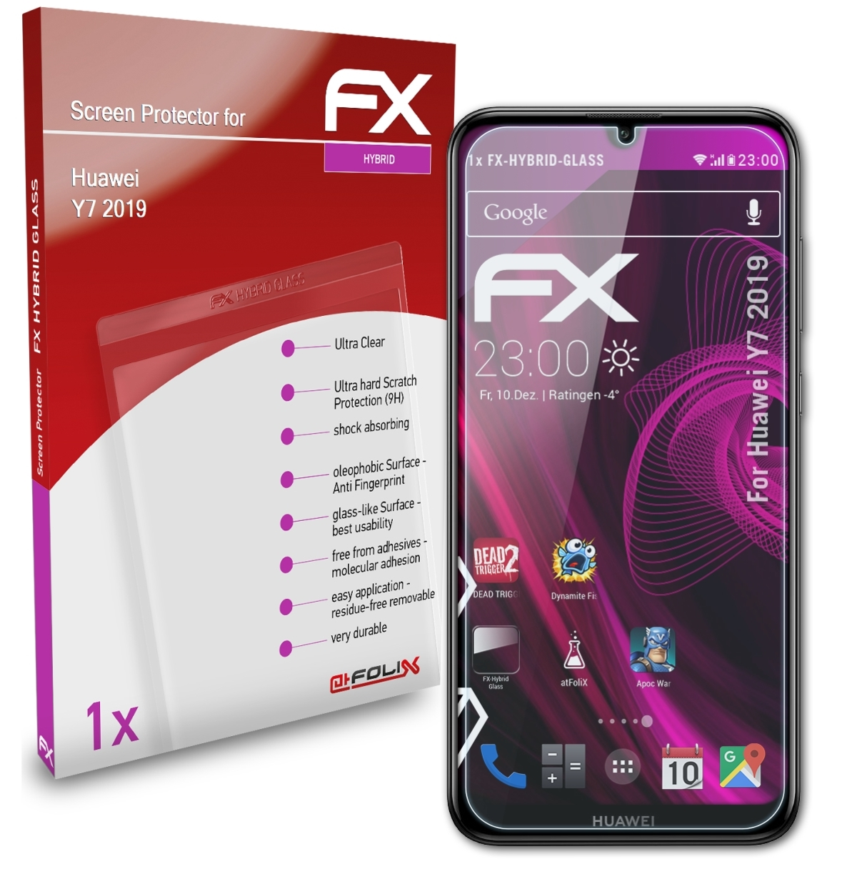 Y7 2019) ATFOLIX FX-Hybrid-Glass Schutzglas(für Huawei