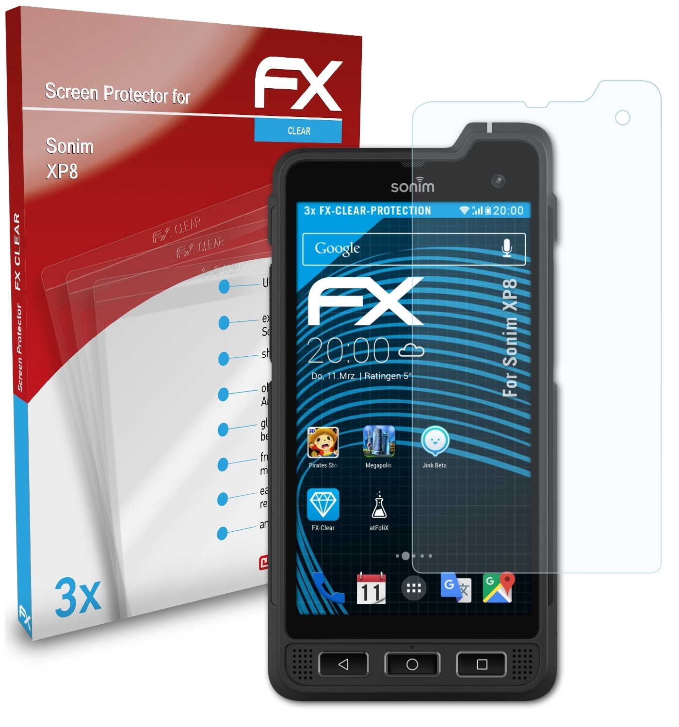 ATFOLIX 3x FX-Clear Displayschutz(für Sonim XP8)
