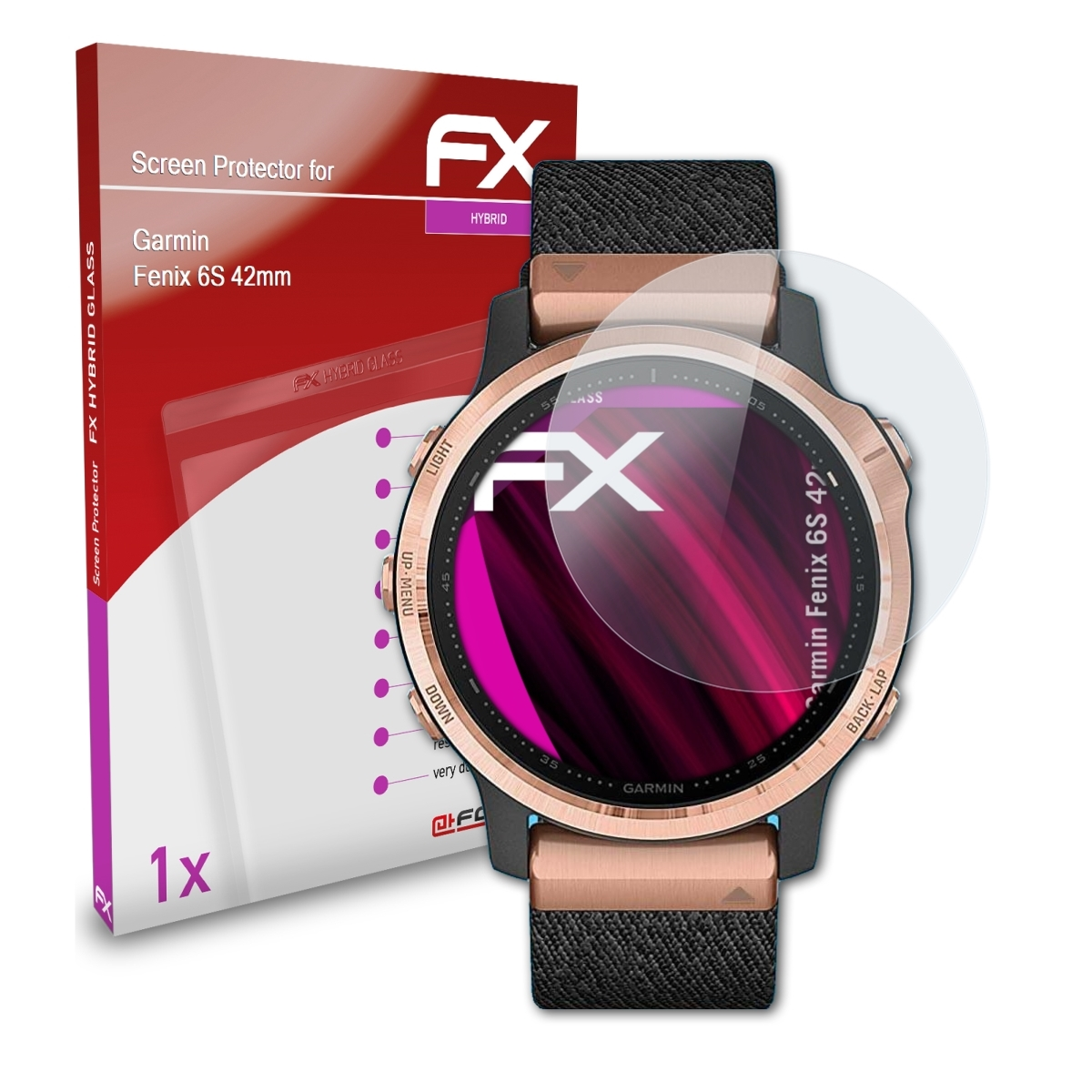 (42mm)) ATFOLIX Schutzglas(für 6S Fenix FX-Hybrid-Glass Garmin