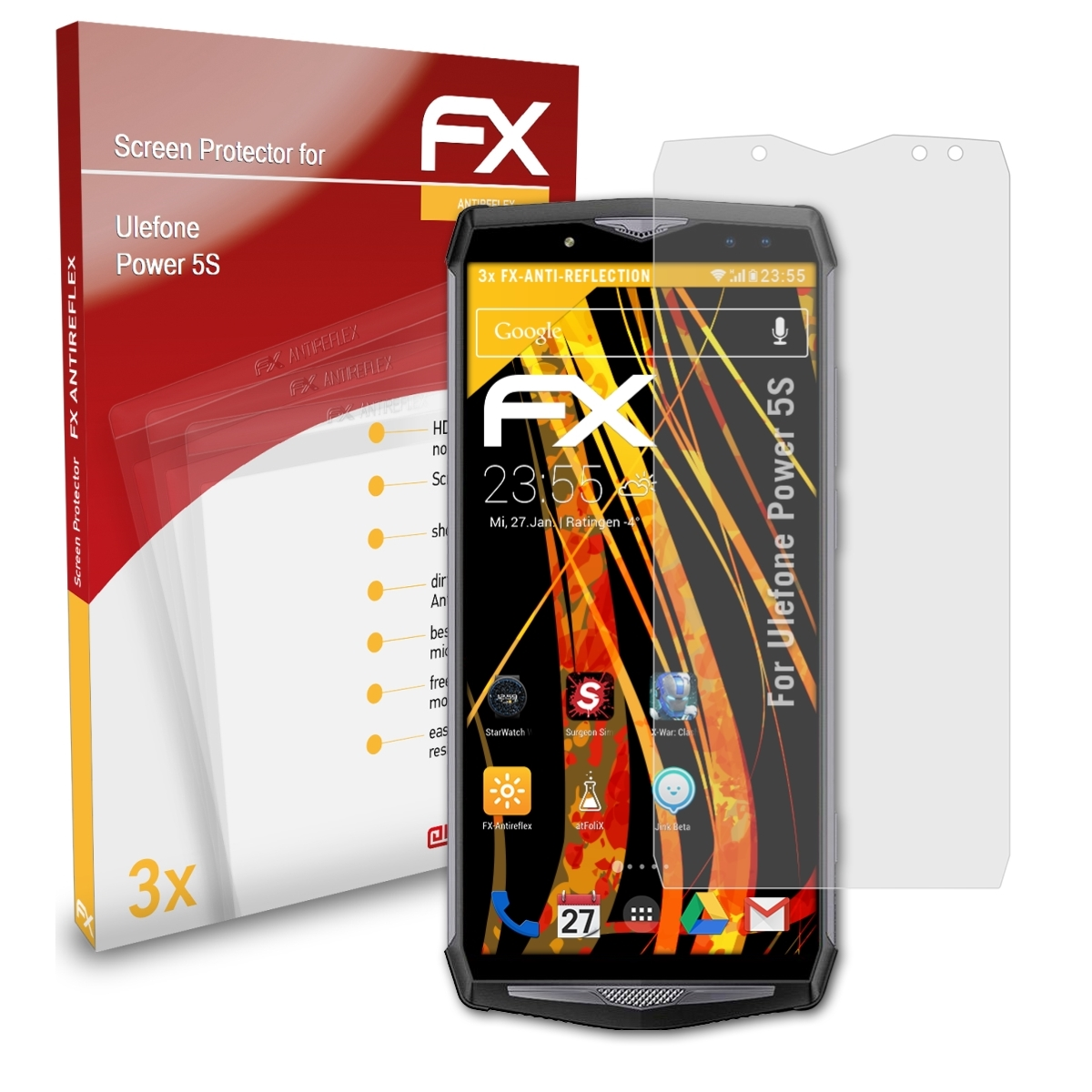 Power 3x 5S) FX-Antireflex Displayschutz(für Ulefone ATFOLIX