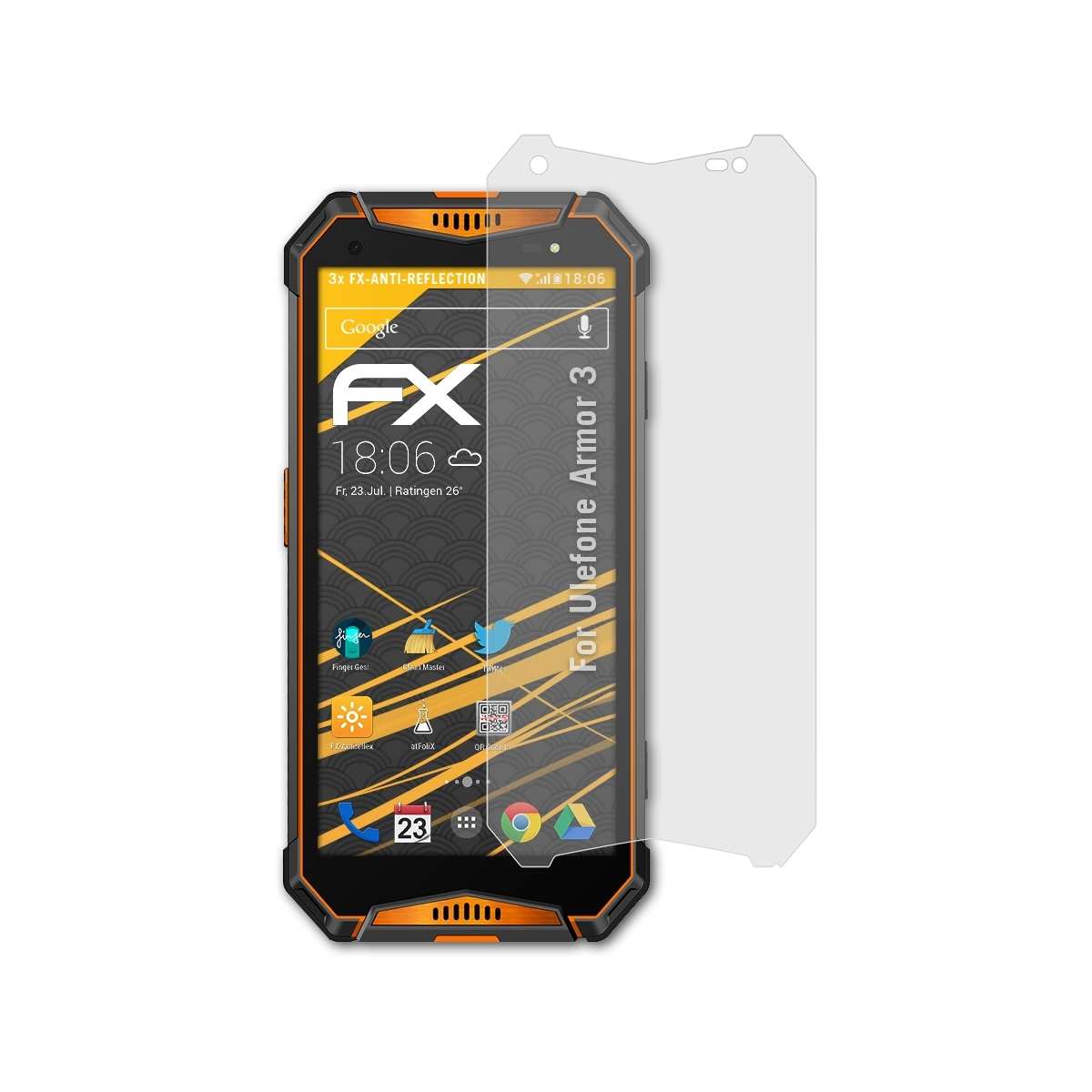 ATFOLIX 3x FX-Antireflex Displayschutz(für Ulefone Armor 3)