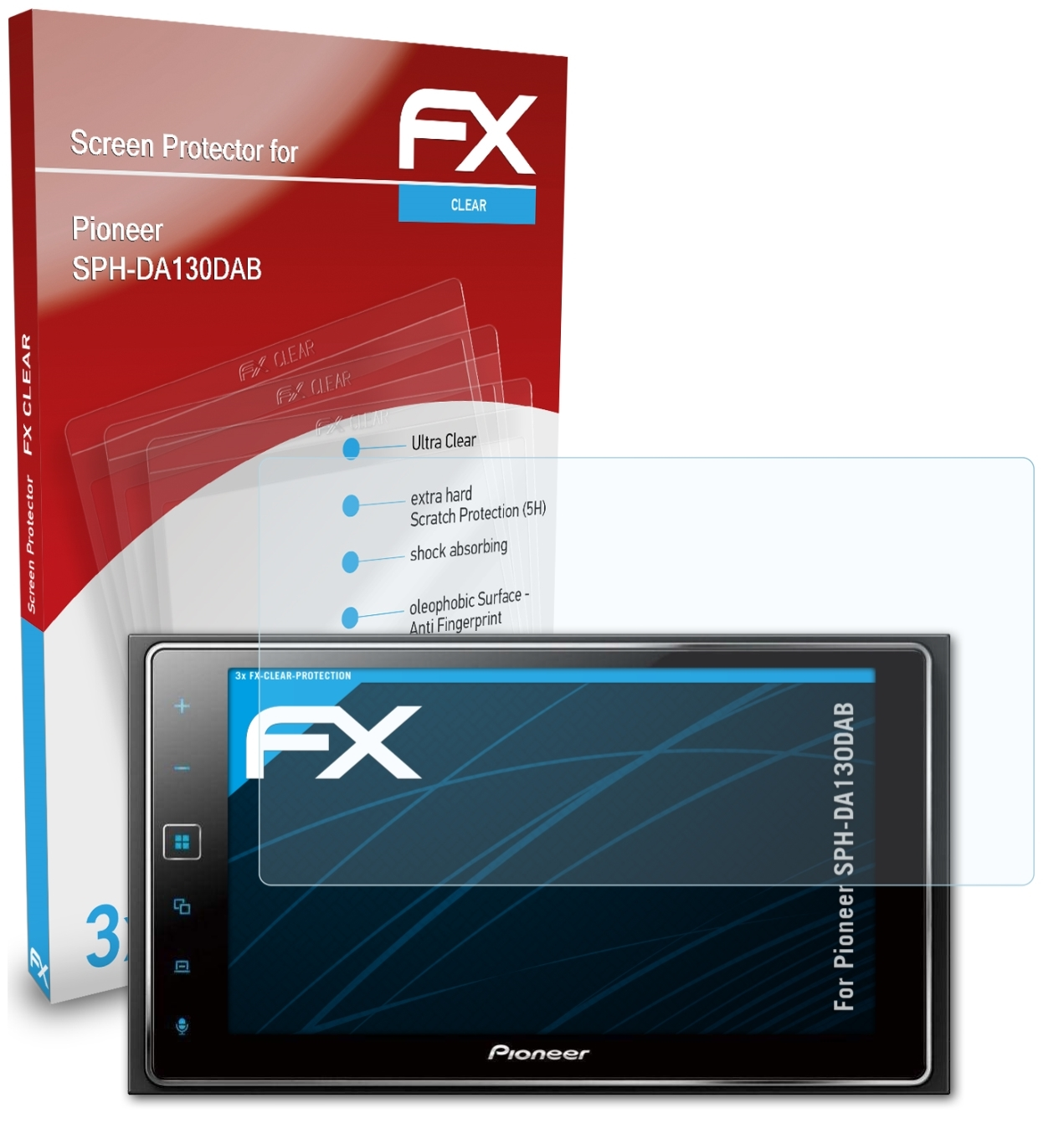 ATFOLIX 3x FX-Clear Pioneer Displayschutz(für SPH-DA130DAB)