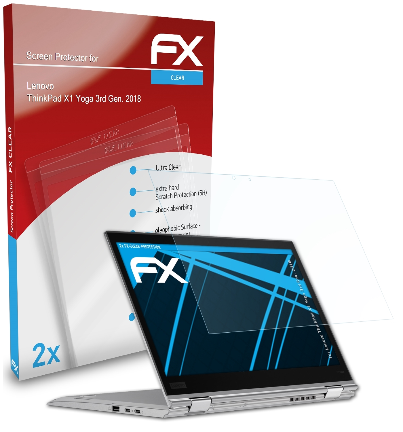 ATFOLIX 2x FX-Clear Displayschutz(für Lenovo (3rd X1 Yoga Gen. ThinkPad 2018))