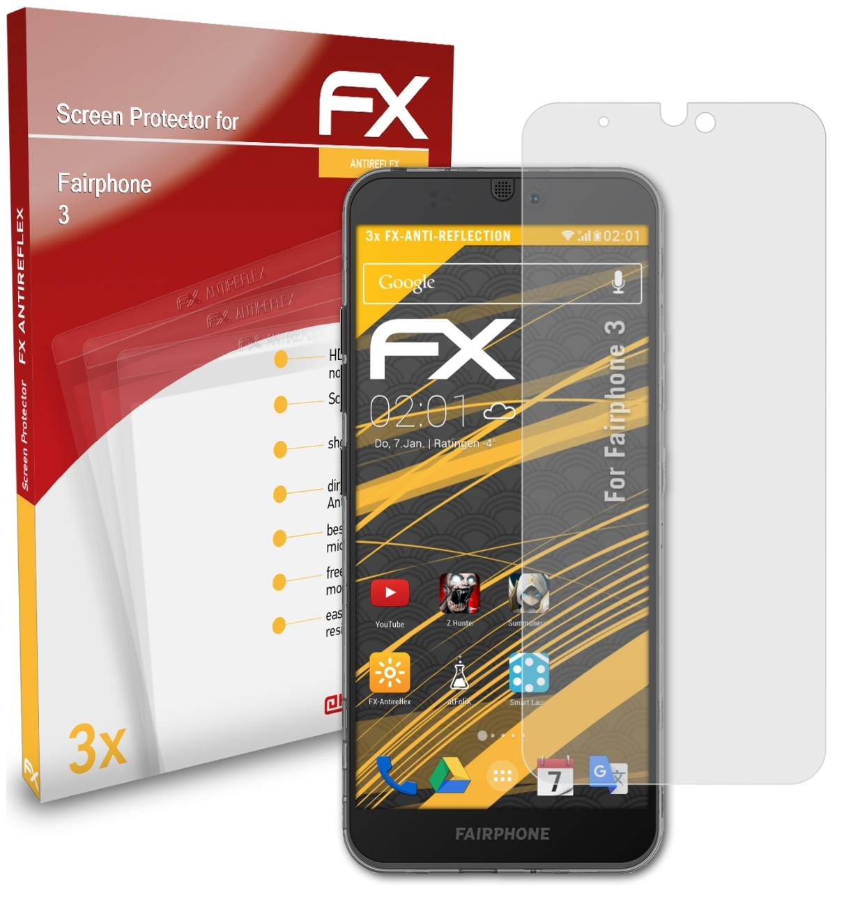 FX-Antireflex Fairphone 3x 3) ATFOLIX Displayschutz(für