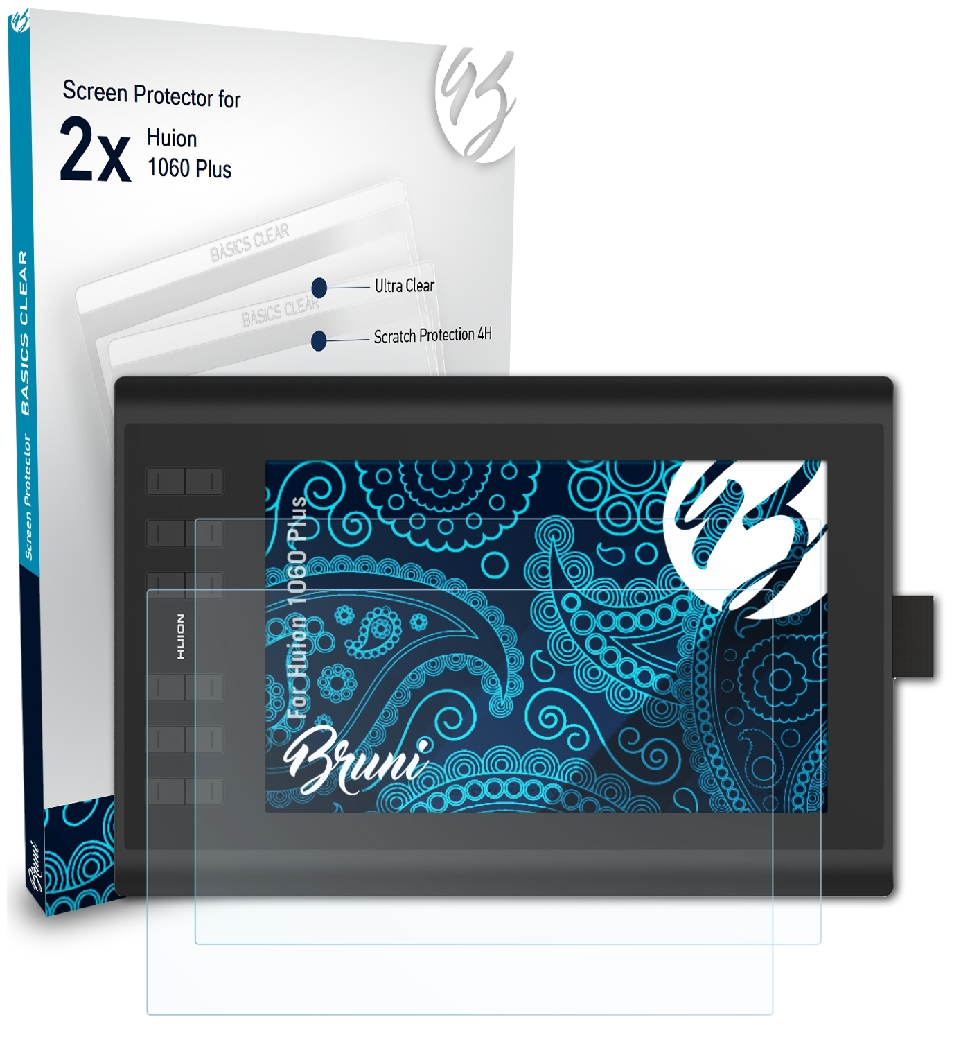 BRUNI 2x Basics-Clear Plus) Schutzfolie(für 1060 Huion