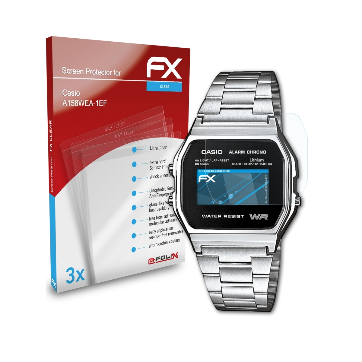 ATFOLIX 3x FX-Clear Casio A158WEA-1EF) Displayschutz(für