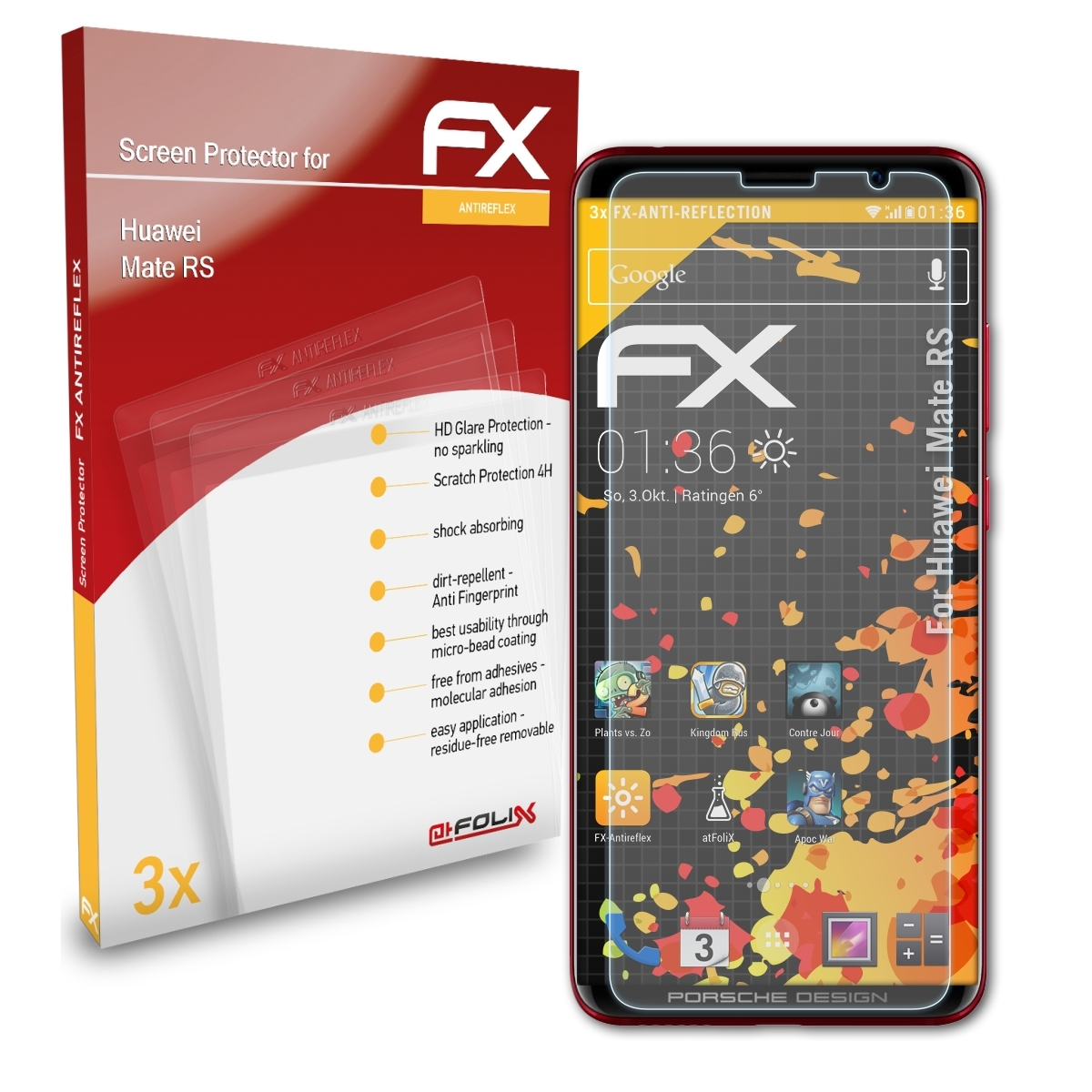 ATFOLIX Displayschutz(für RS) FX-Antireflex Mate Huawei 3x