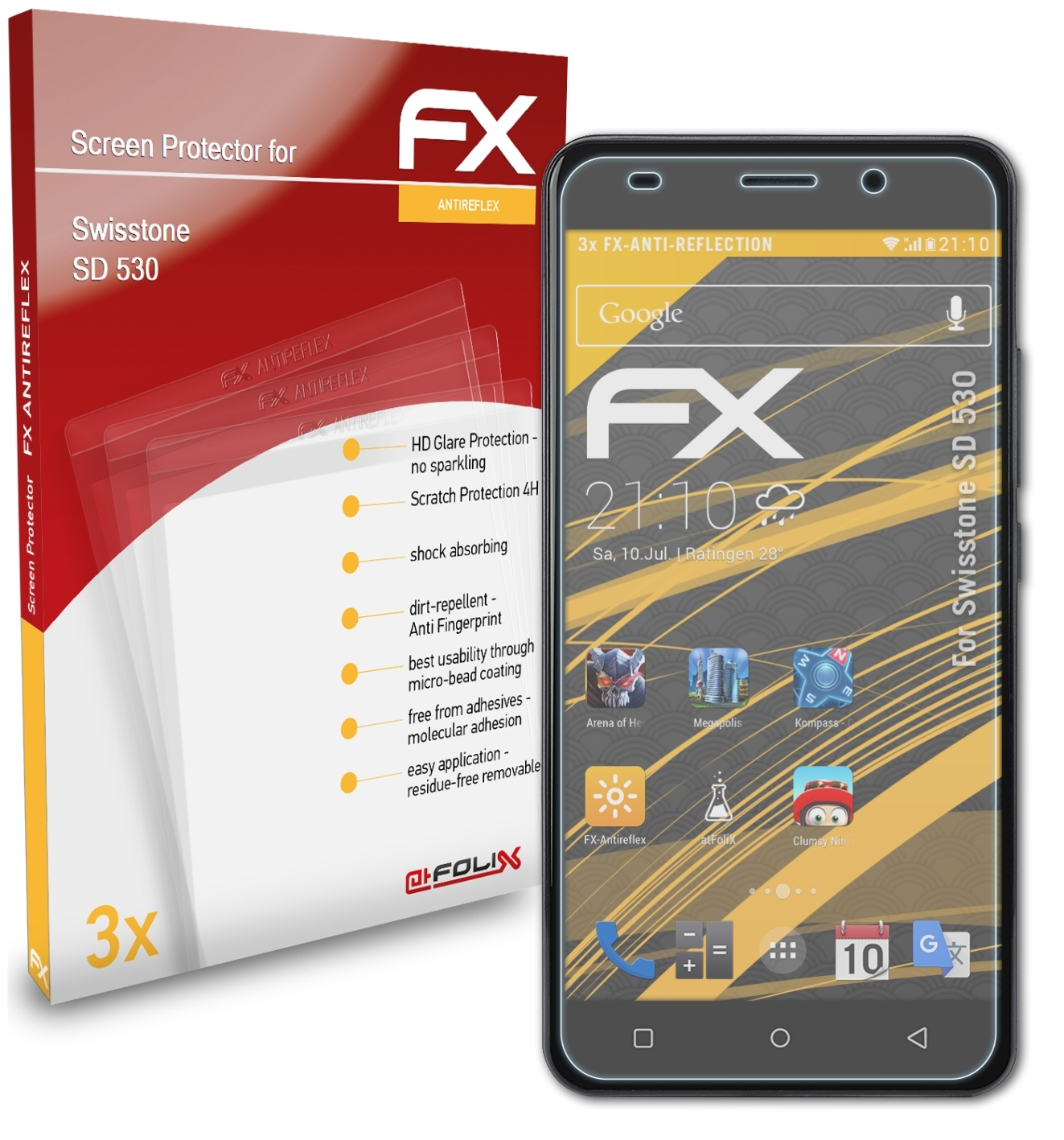 ATFOLIX 3x FX-Antireflex Displayschutz(für Swisstone SD 530)
