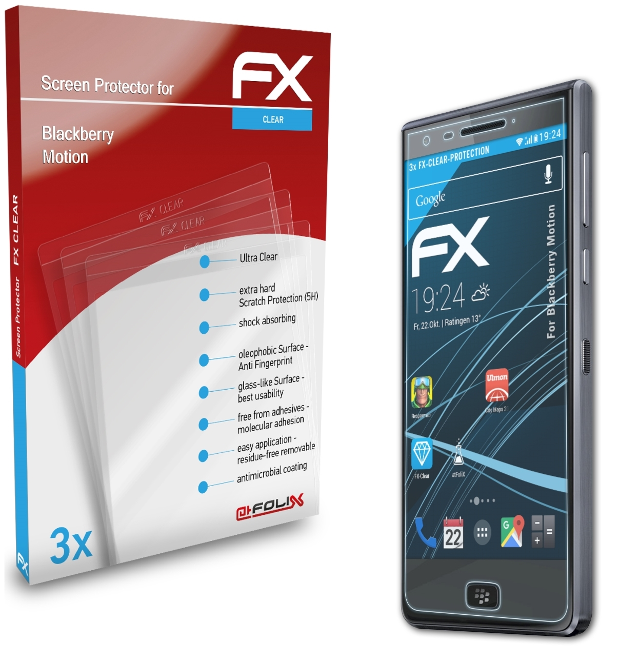 Motion) 3x Blackberry FX-Clear Displayschutz(für ATFOLIX