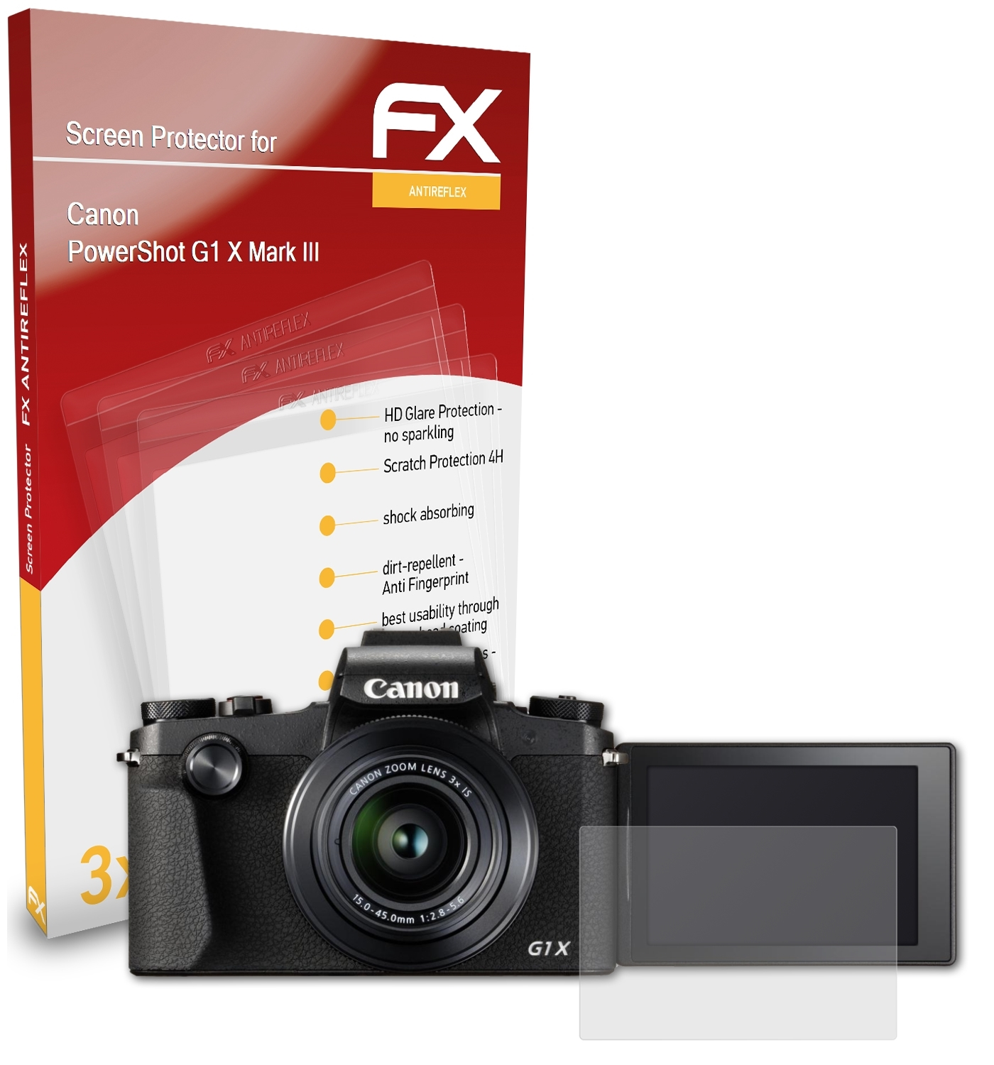 ATFOLIX 3x FX-Antireflex Displayschutz(für Canon X III) PowerShot G1 Mark