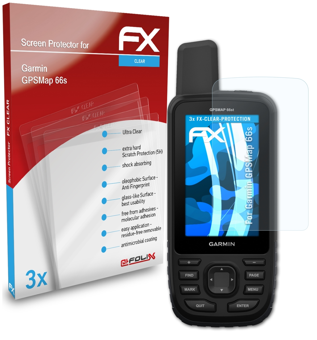 Displayschutz(für 66s) FX-Clear Garmin 3x ATFOLIX GPSMap