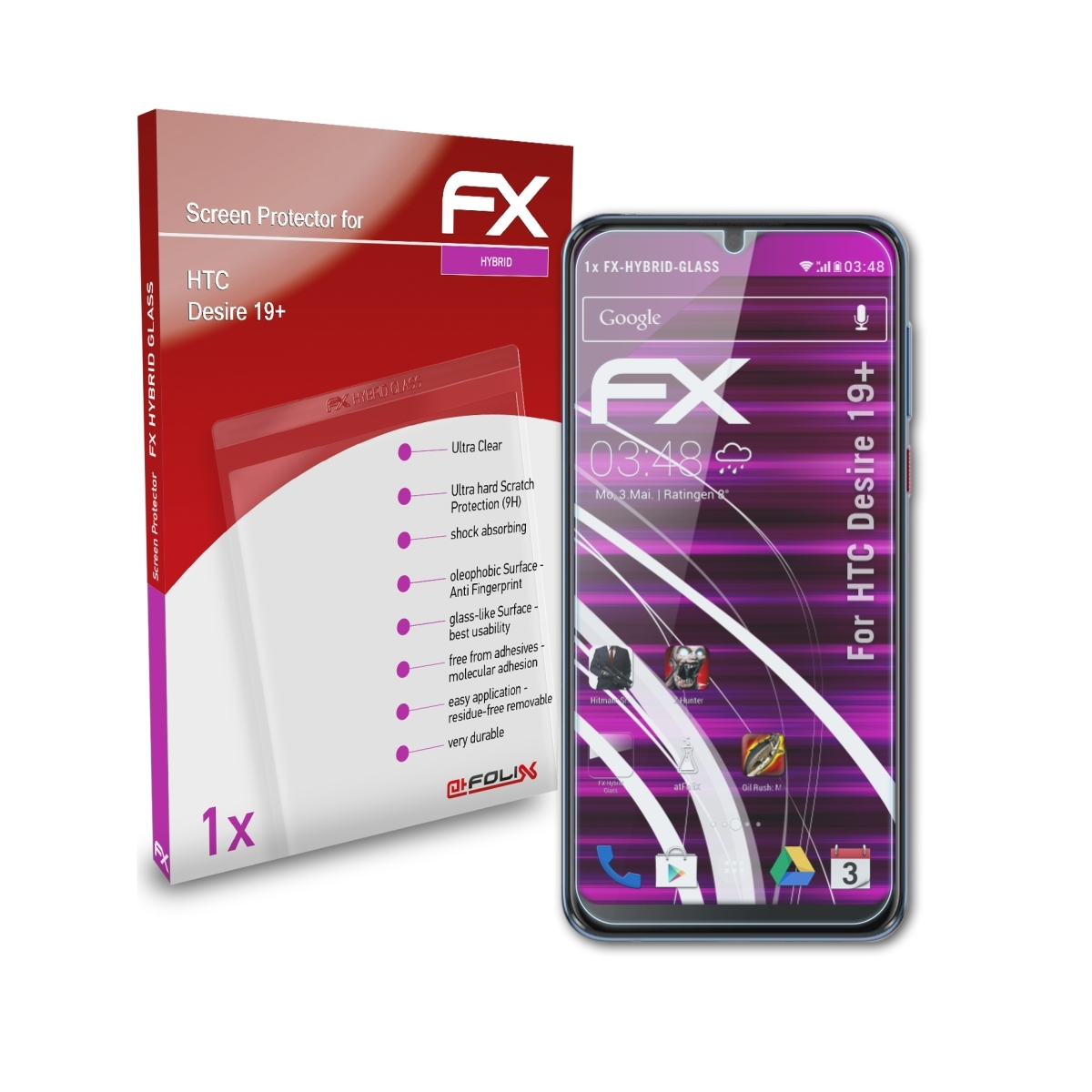 FX-Hybrid-Glass 19+) Desire Schutzglas(für ATFOLIX HTC